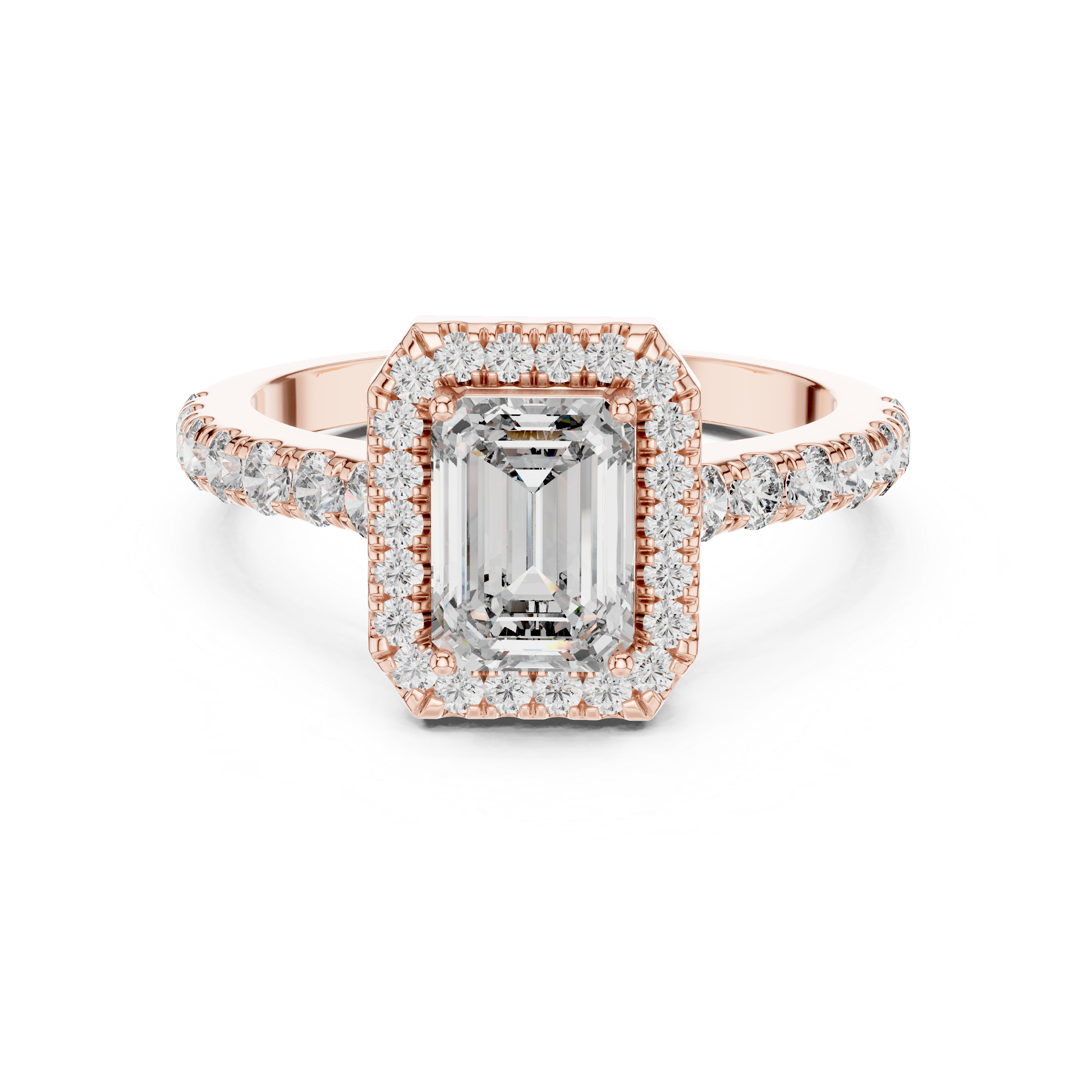 Emerald Cut Halo Engagement Ring with Pavé Diamond Band