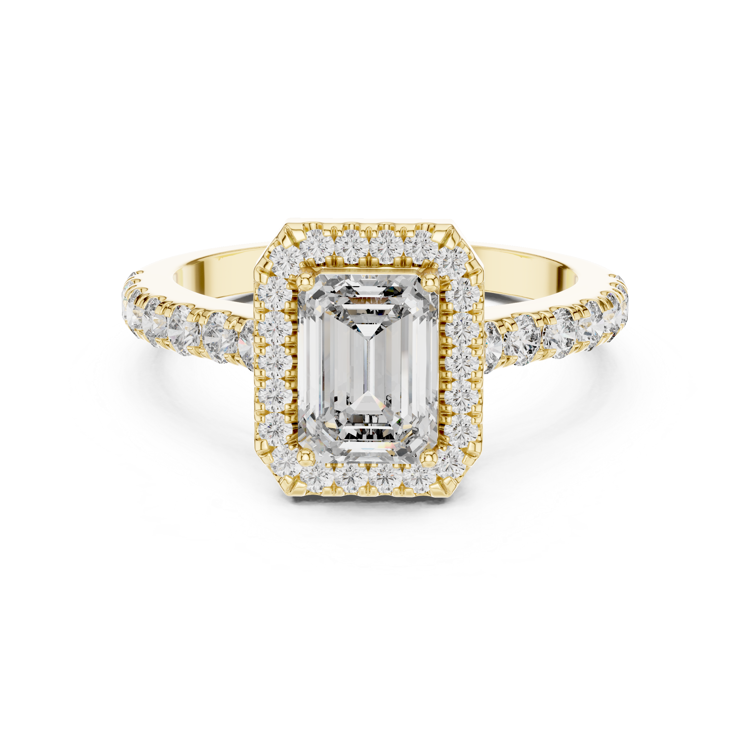 Emerald Cut Halo Engagement Ring with Pavé Diamond Band