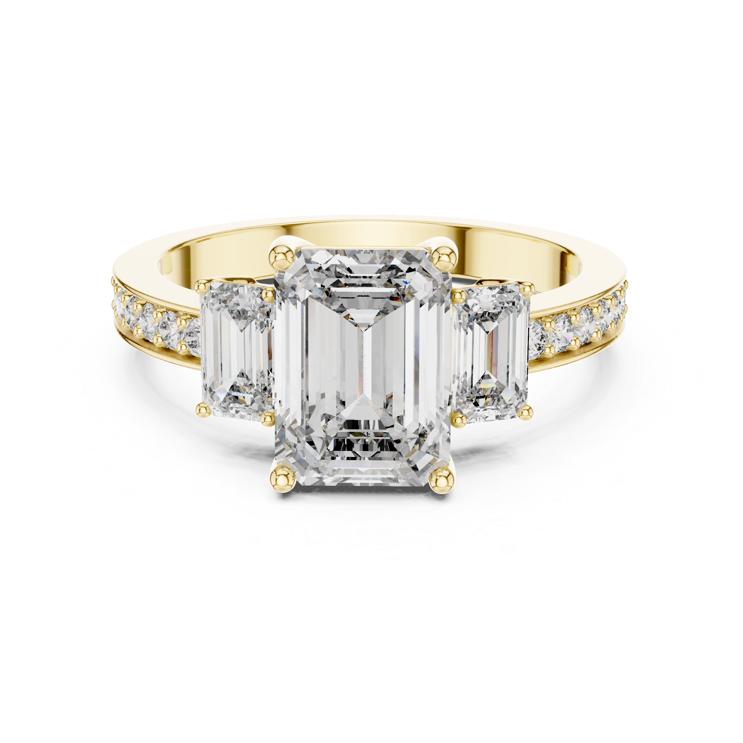 Emerald Cut Three Stone Engagement Ring with Pavé Band