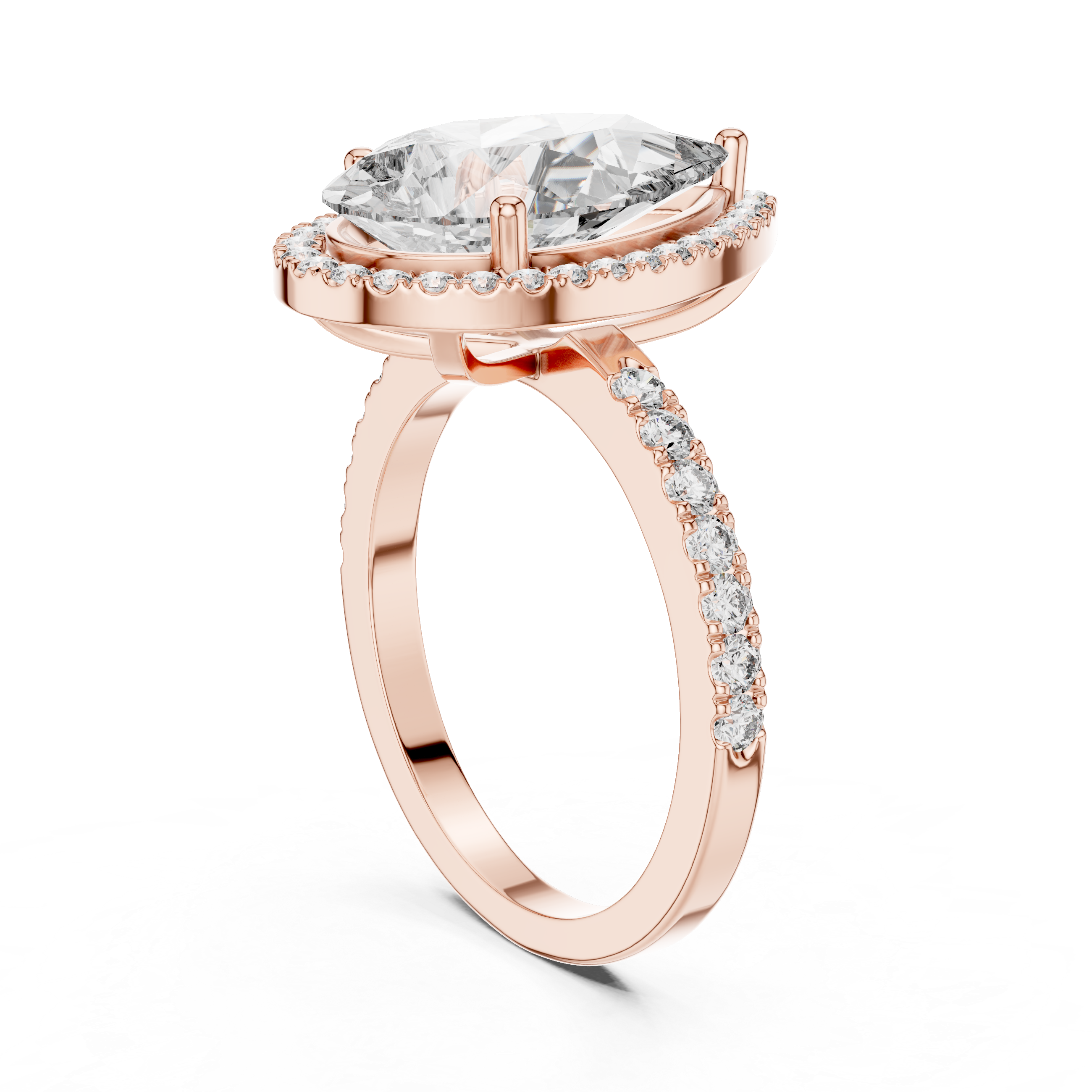 Pear Shaped Halo Engagement Ring with Hidden Halo Pavé Band