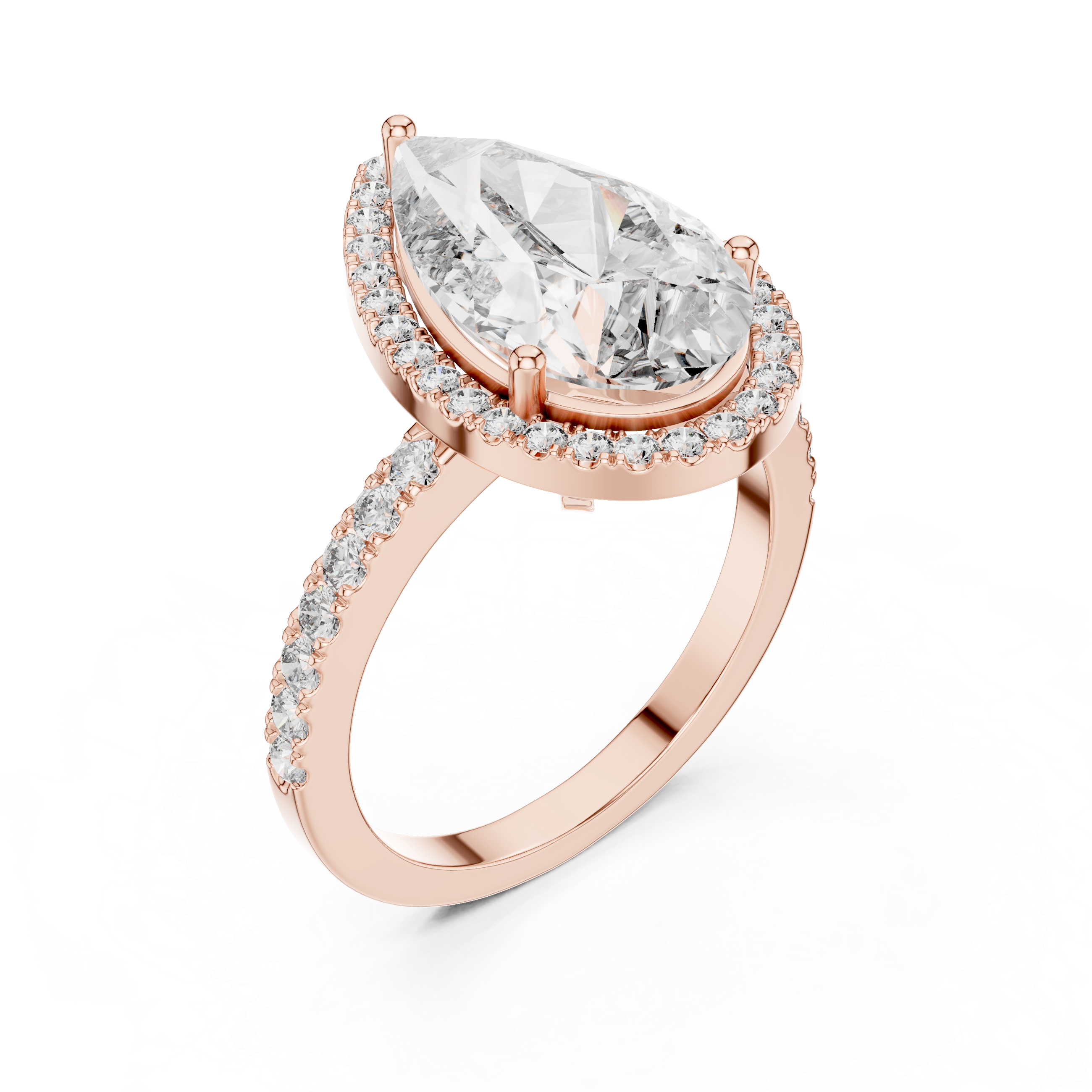 Pear Shaped Halo Engagement Ring with Hidden Halo Pavé Band