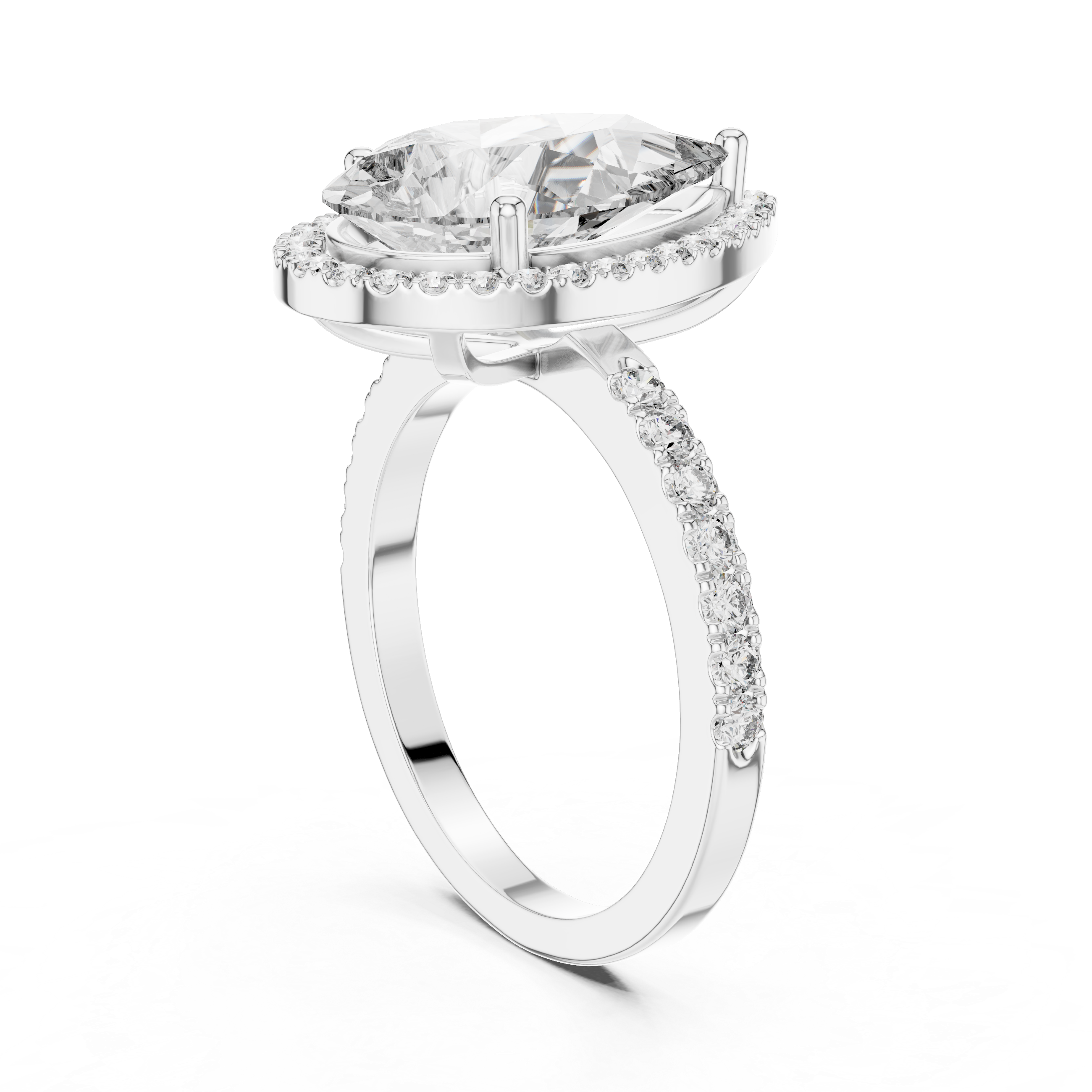 Pear Shaped Halo Engagement Ring with Hidden Halo Pavé Band