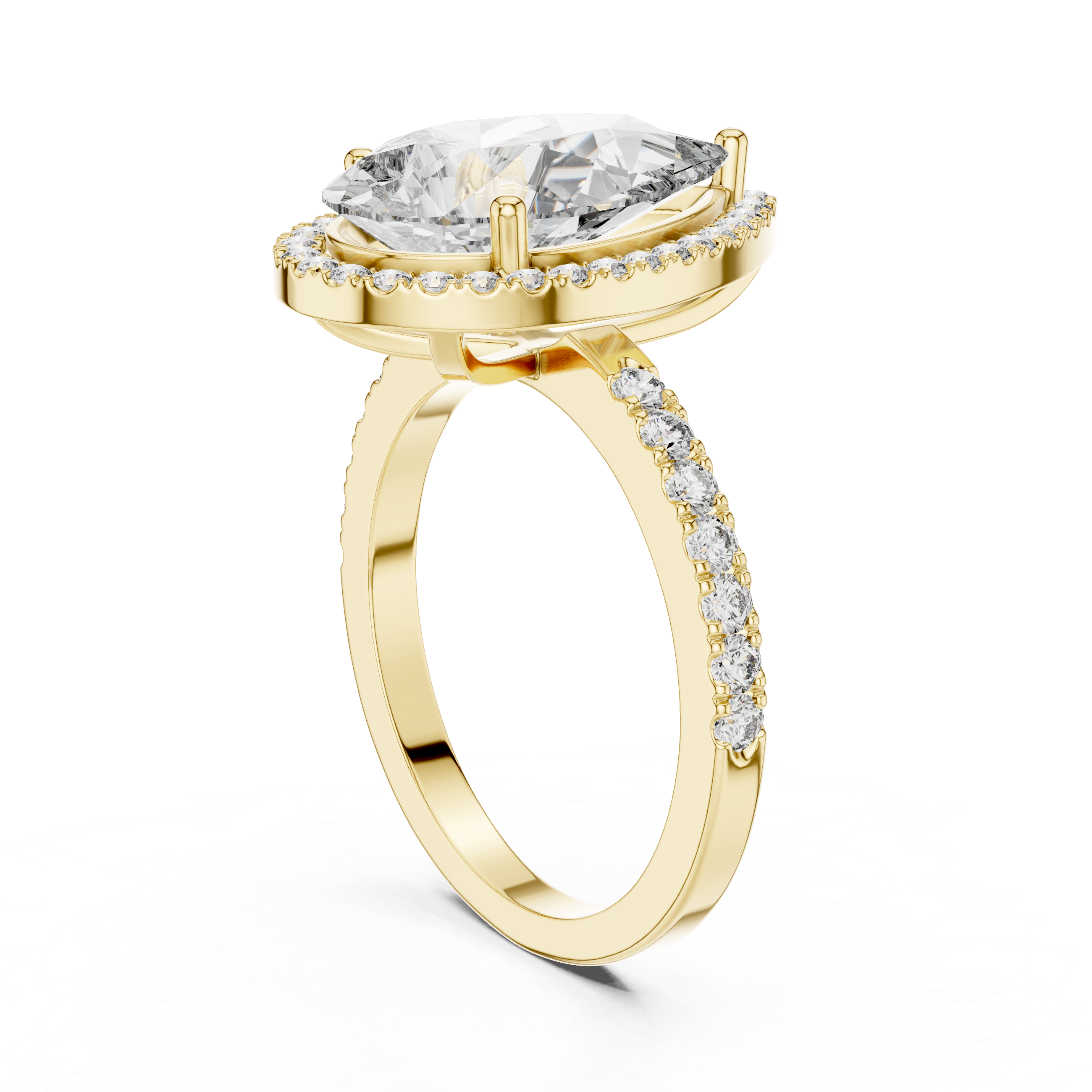Pear Shaped Halo Engagement Ring with Hidden Halo Pavé Band