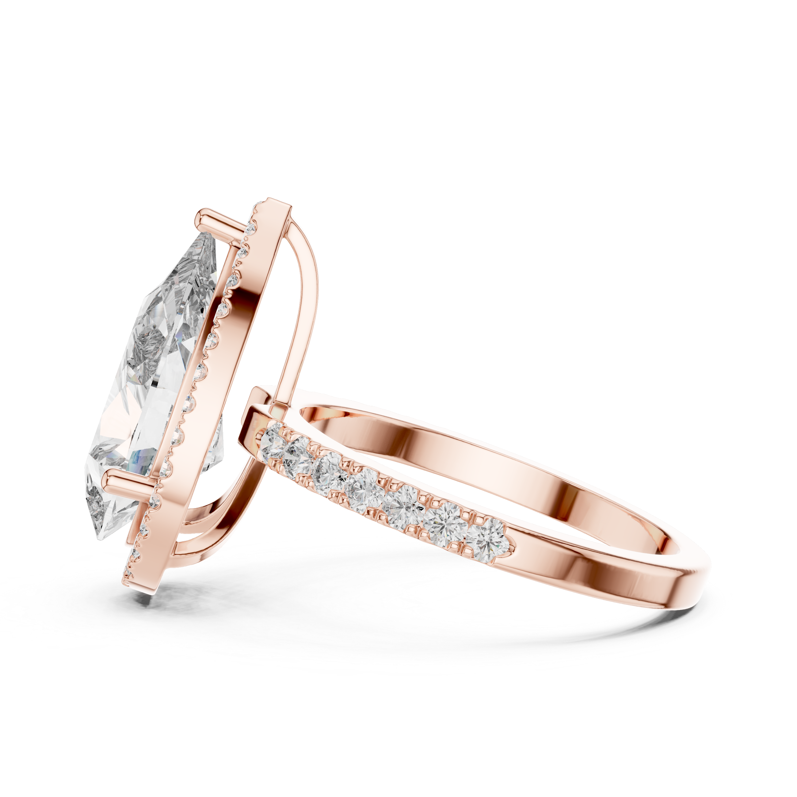 Pear Shaped Halo Engagement Ring with Hidden Halo Pavé Band