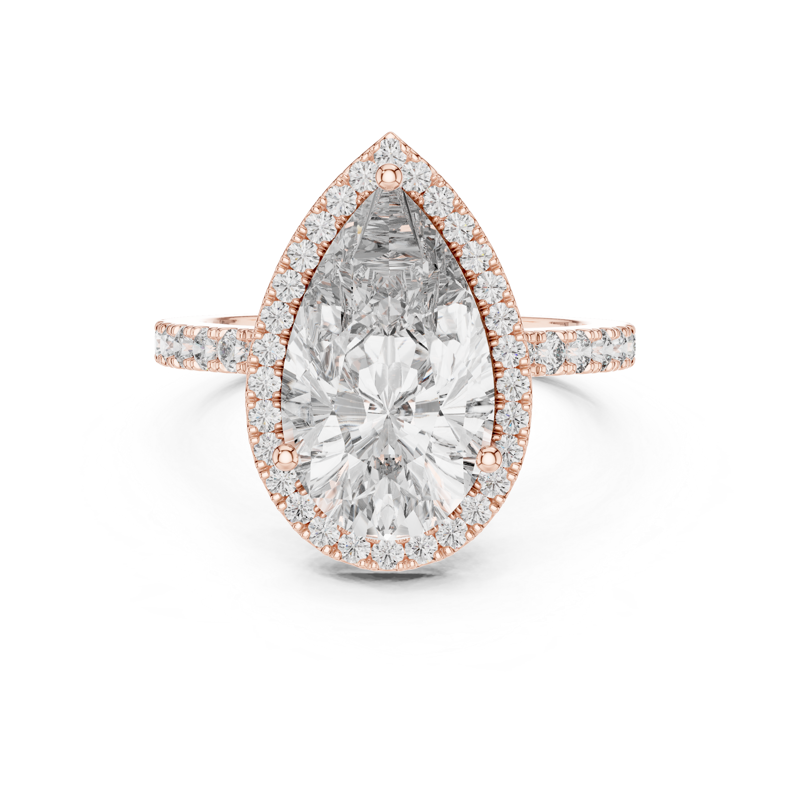 Pear Shaped Halo Engagement Ring with Hidden Halo Pavé Band