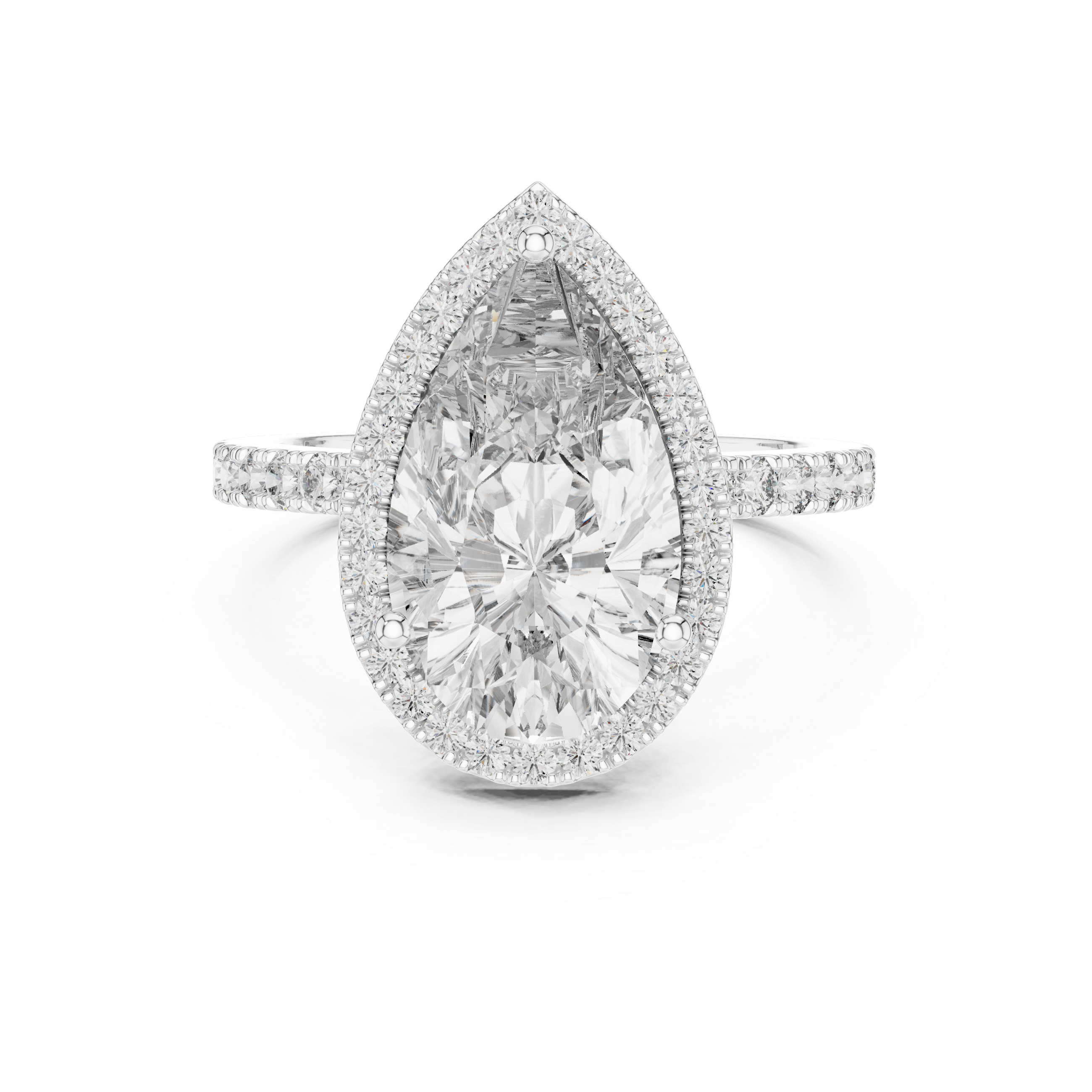 Pear Shaped Halo Engagement Ring with Hidden Halo Pavé Band