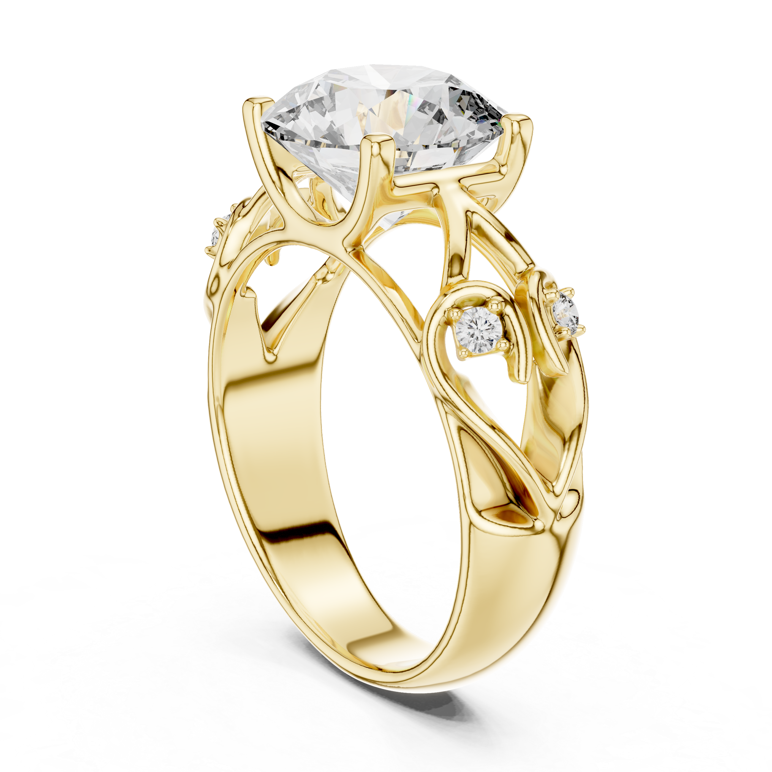 Vintage Inspired Solitaire Engagement Ring with Celtic Style Side Accents