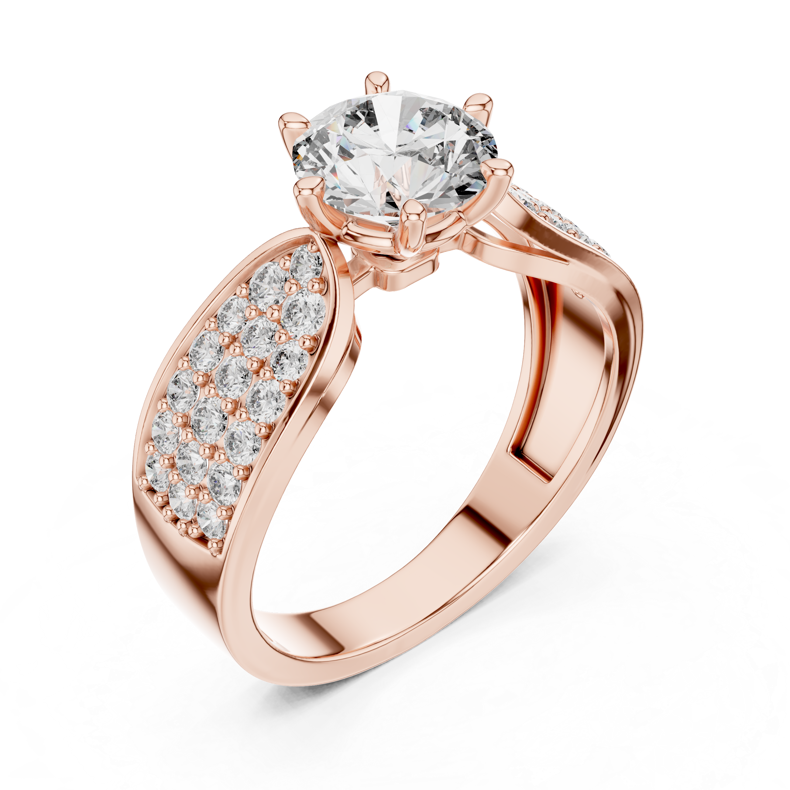 Luxury Pavé Diamond Engagement Ring with Wide Split Shoulders
