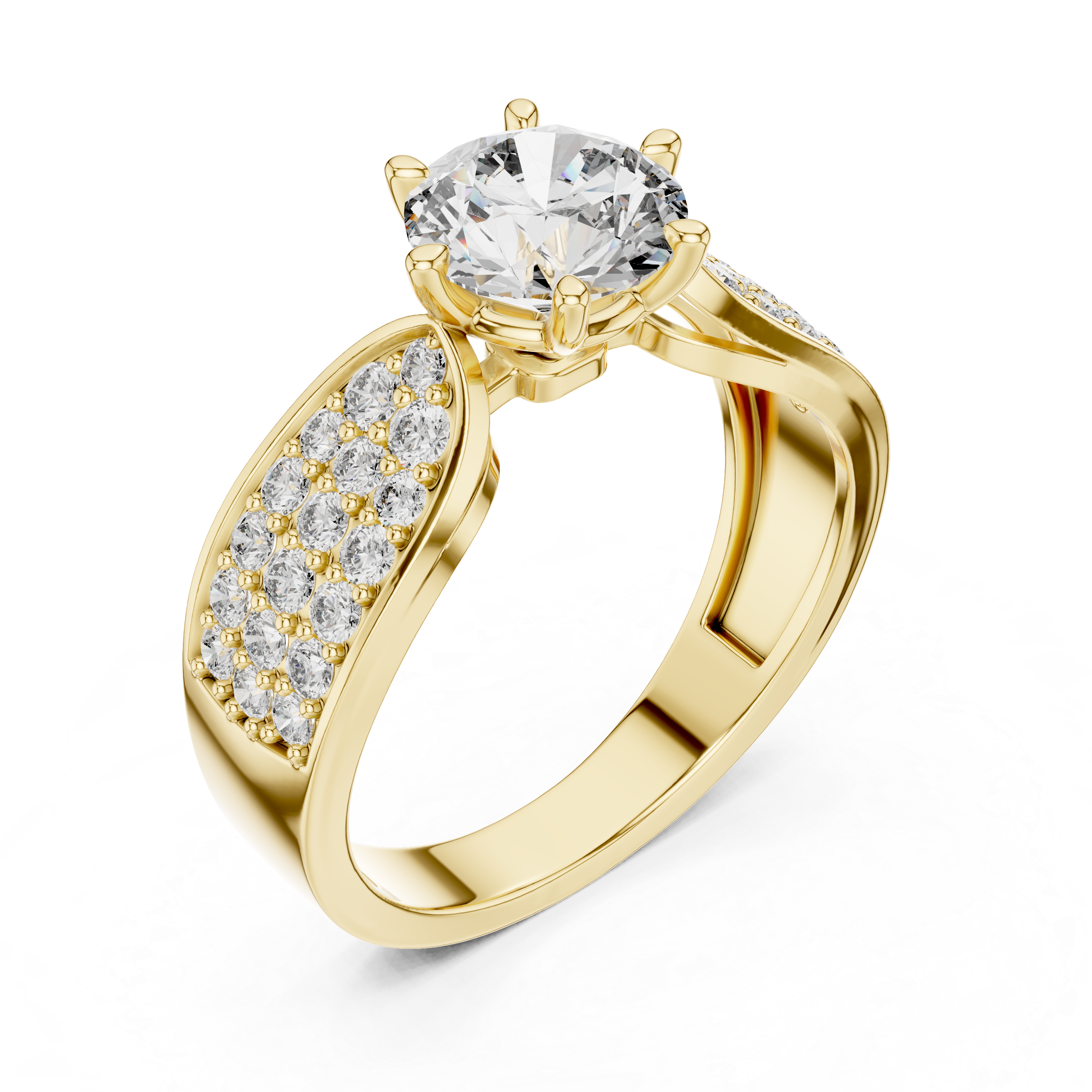 Luxury Pavé Diamond Engagement Ring with Wide Split Shoulders