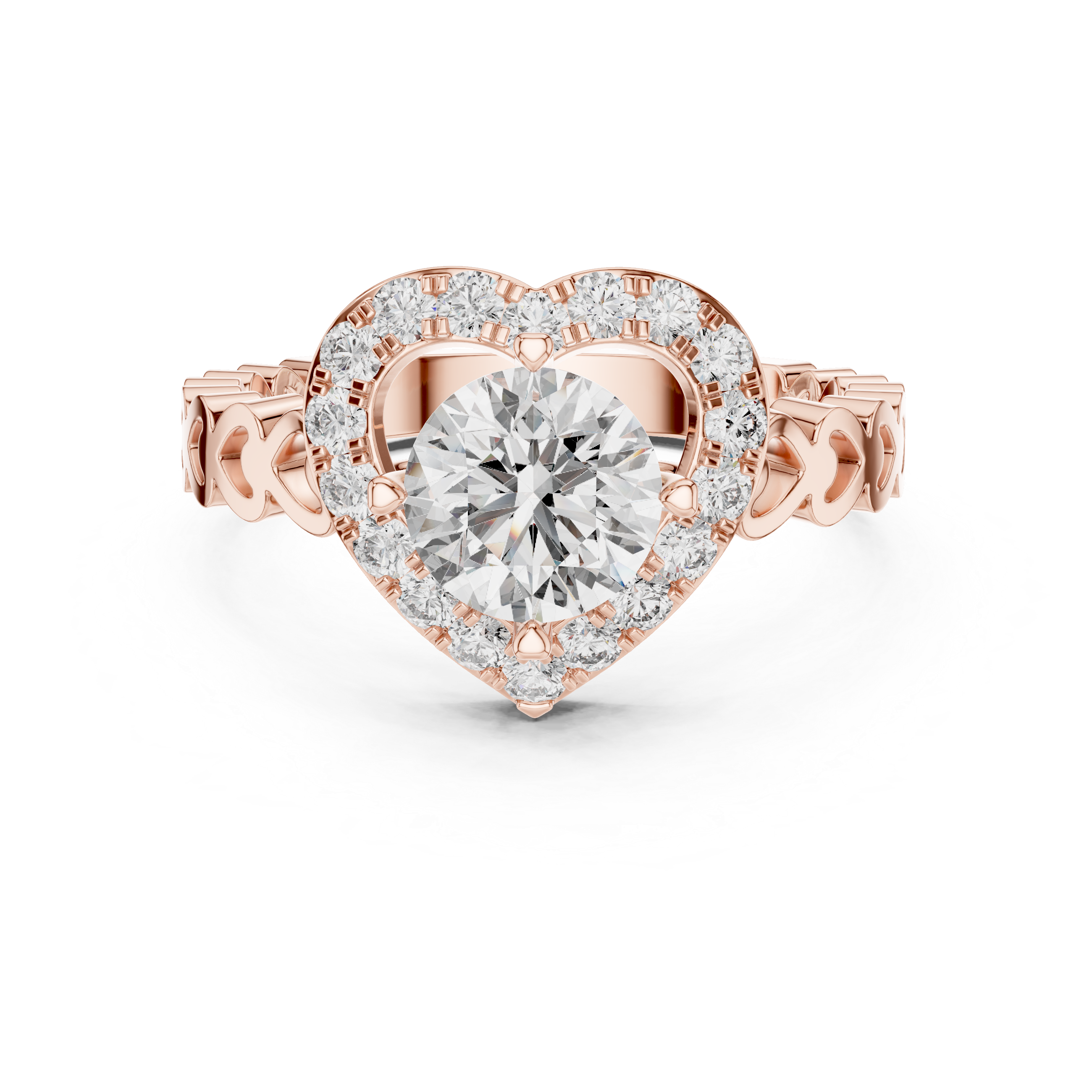 Heart Halo Diamond Ring with Open Heart Band Design