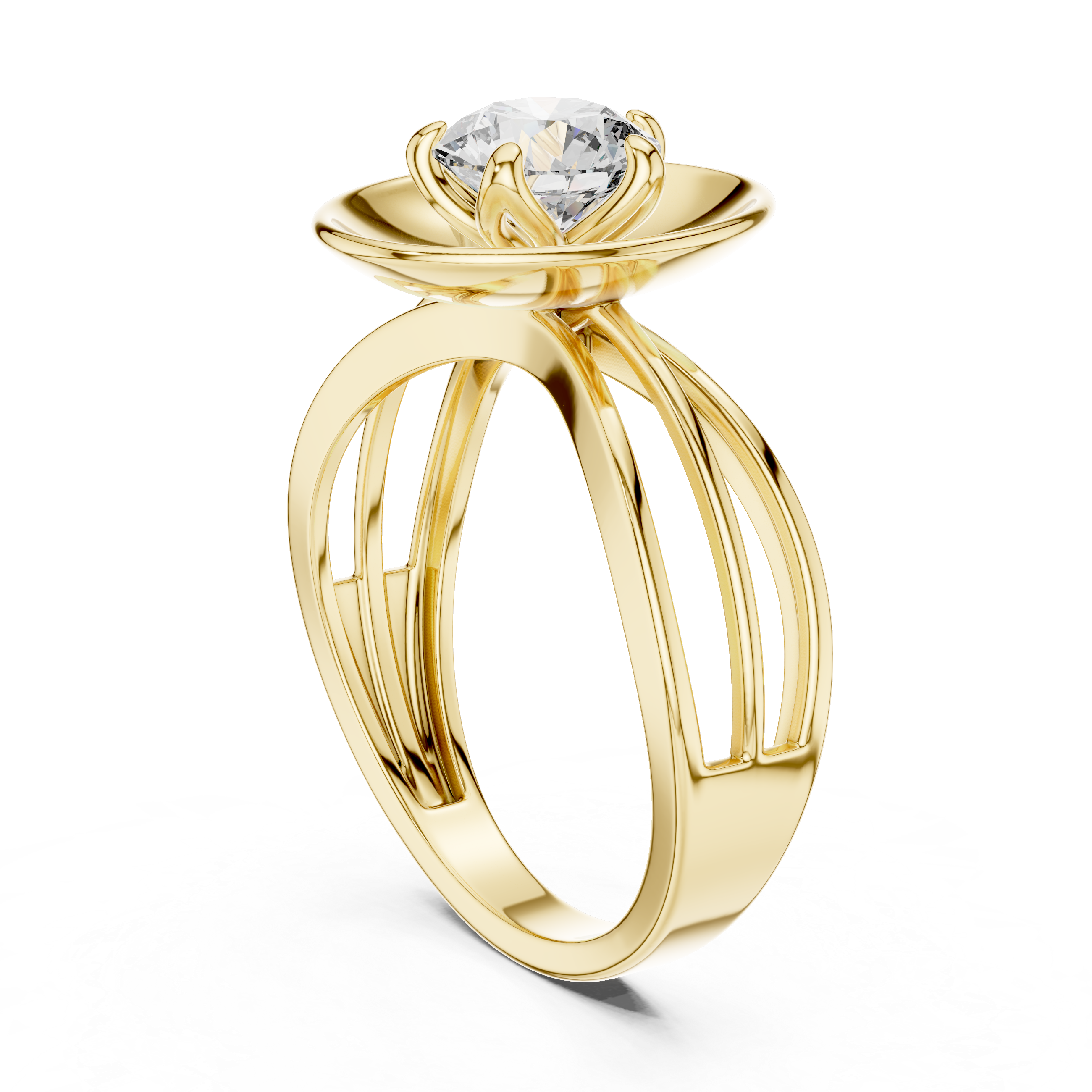 Modern Oval Halo Solitaire Ring with Split Shank Band