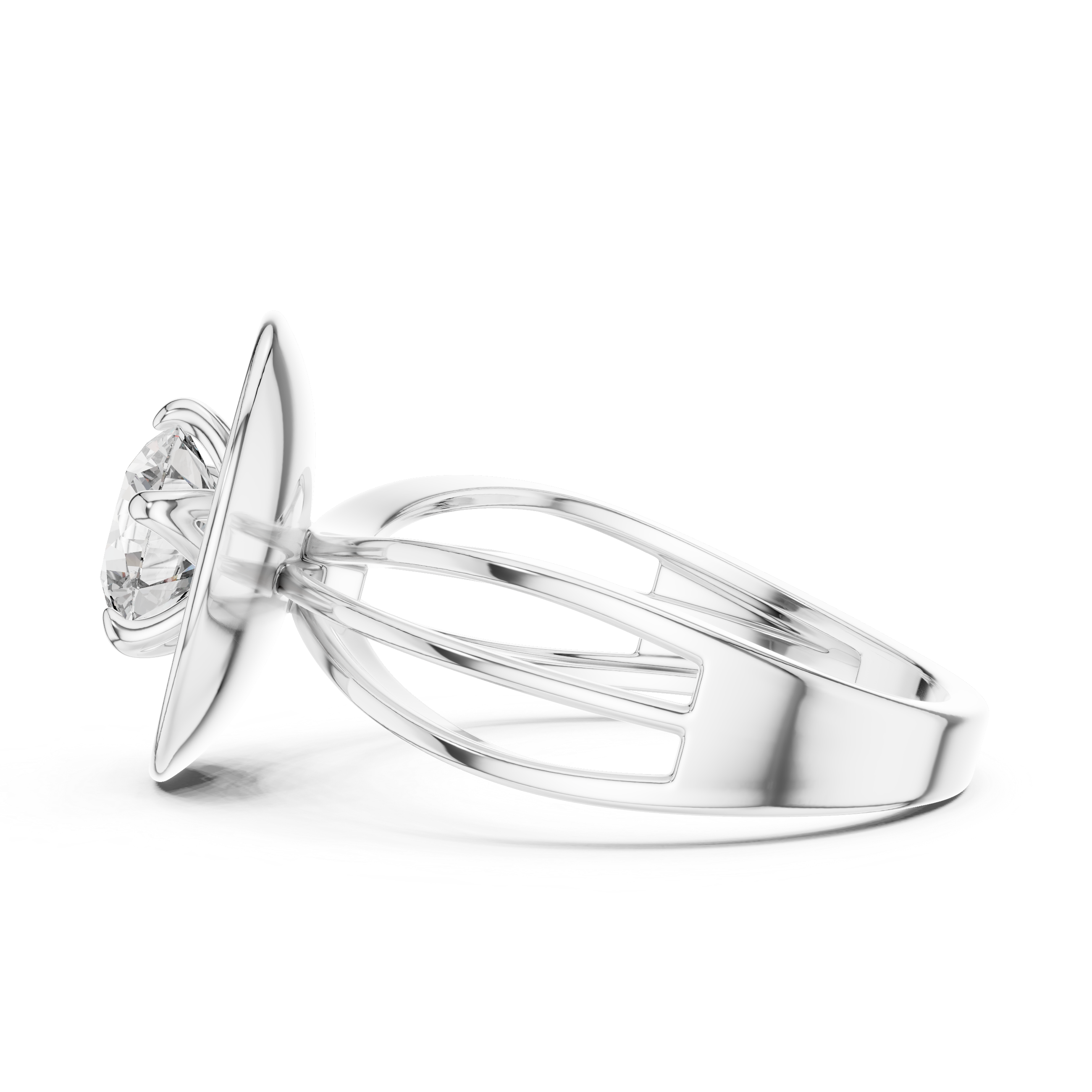 Modern Oval Halo Solitaire Ring with Split Shank Band