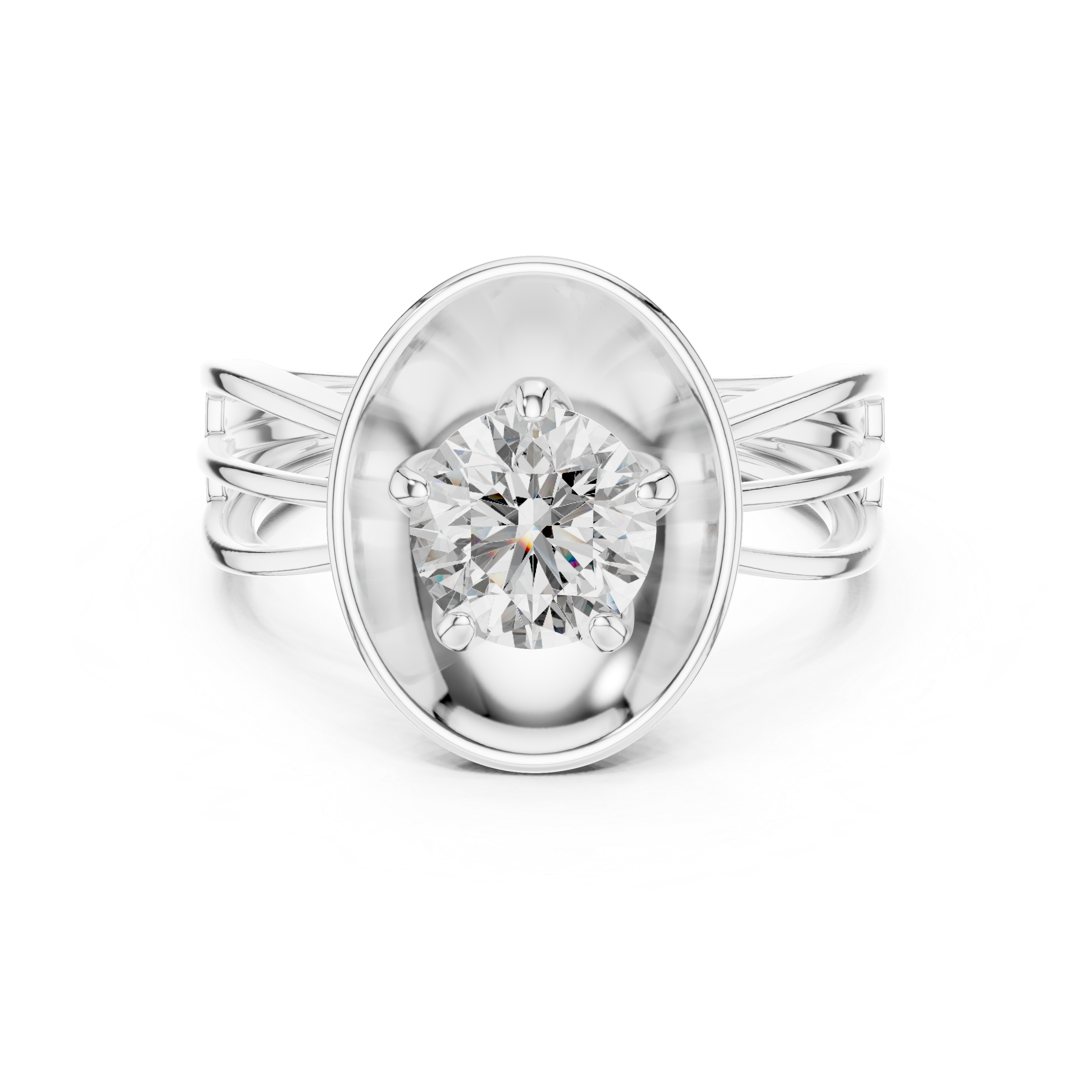 Modern Oval Halo Solitaire Ring with Split Shank Band