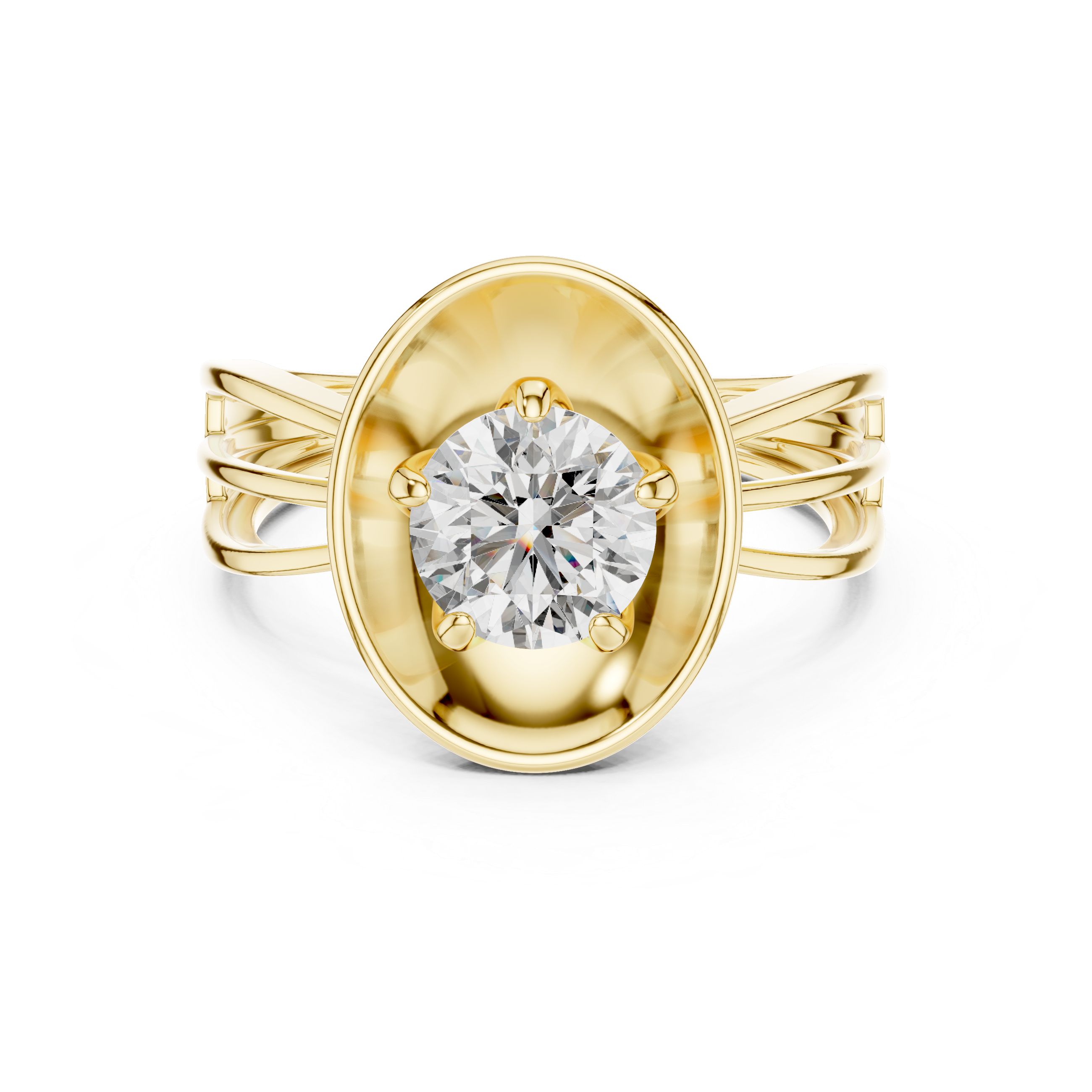 Modern Oval Halo Solitaire Ring with Split Shank Band