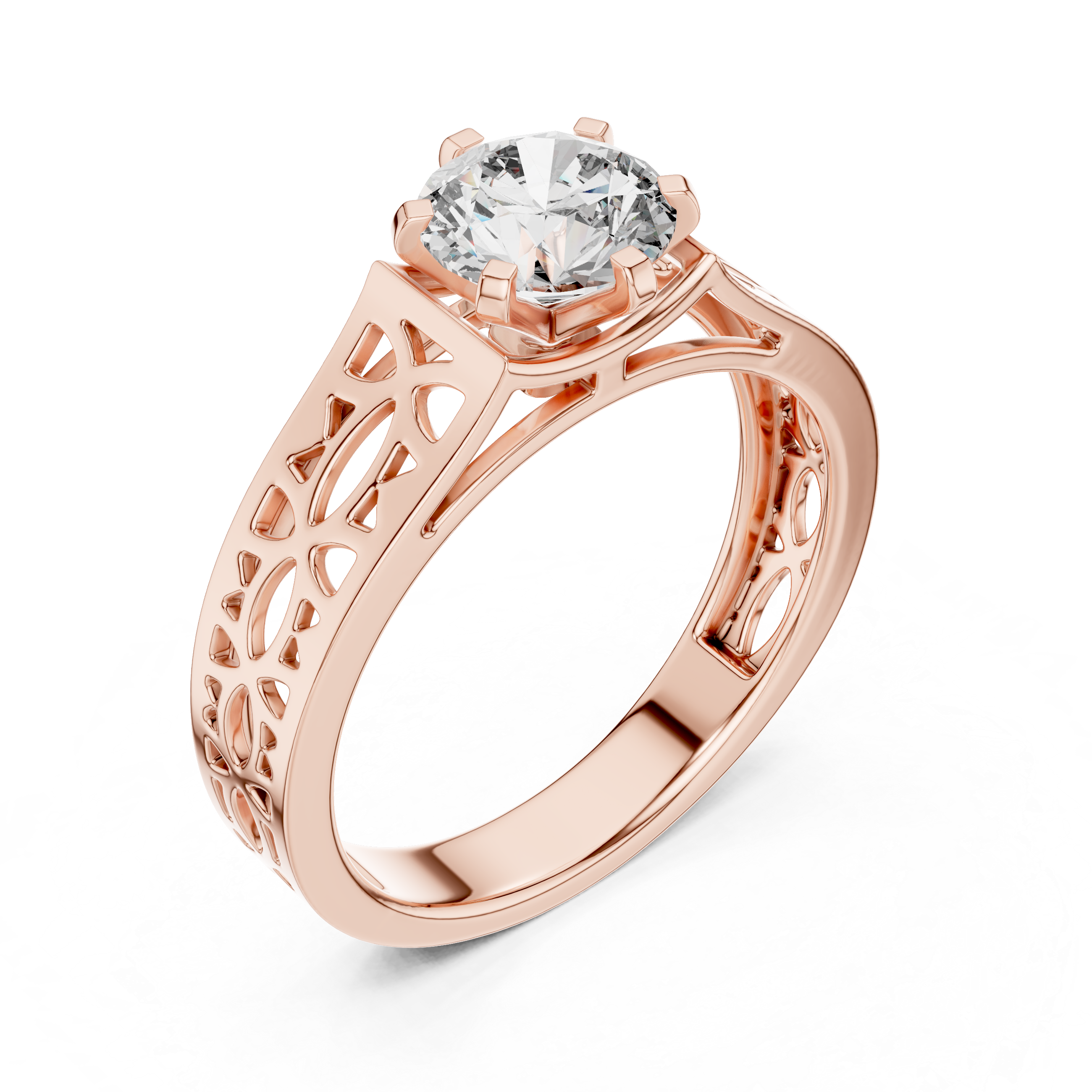 Vintage Filigree Solitaire Engagement Ring with Openwork Gold Band
