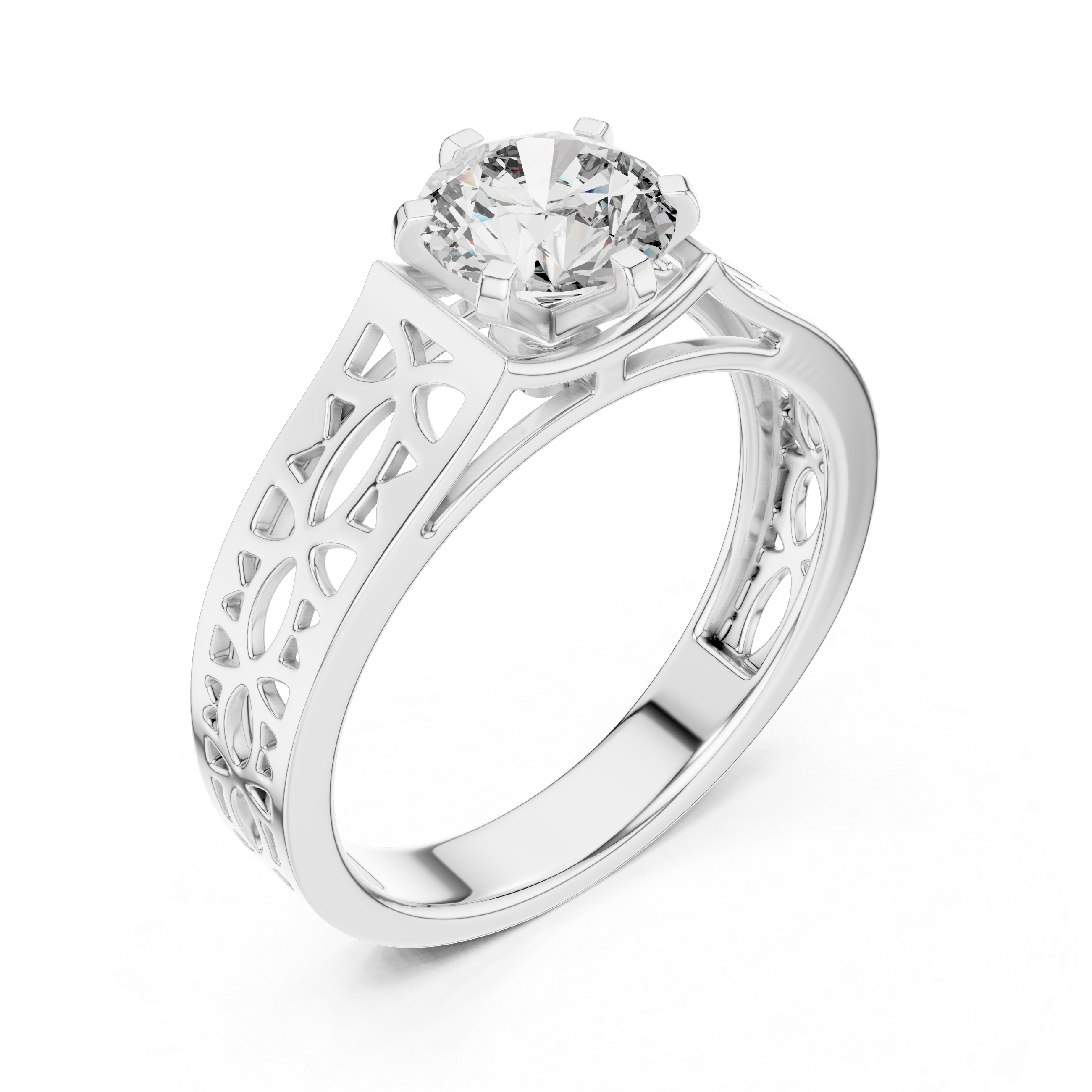 Vintage Filigree Solitaire Engagement Ring with Openwork Gold Band