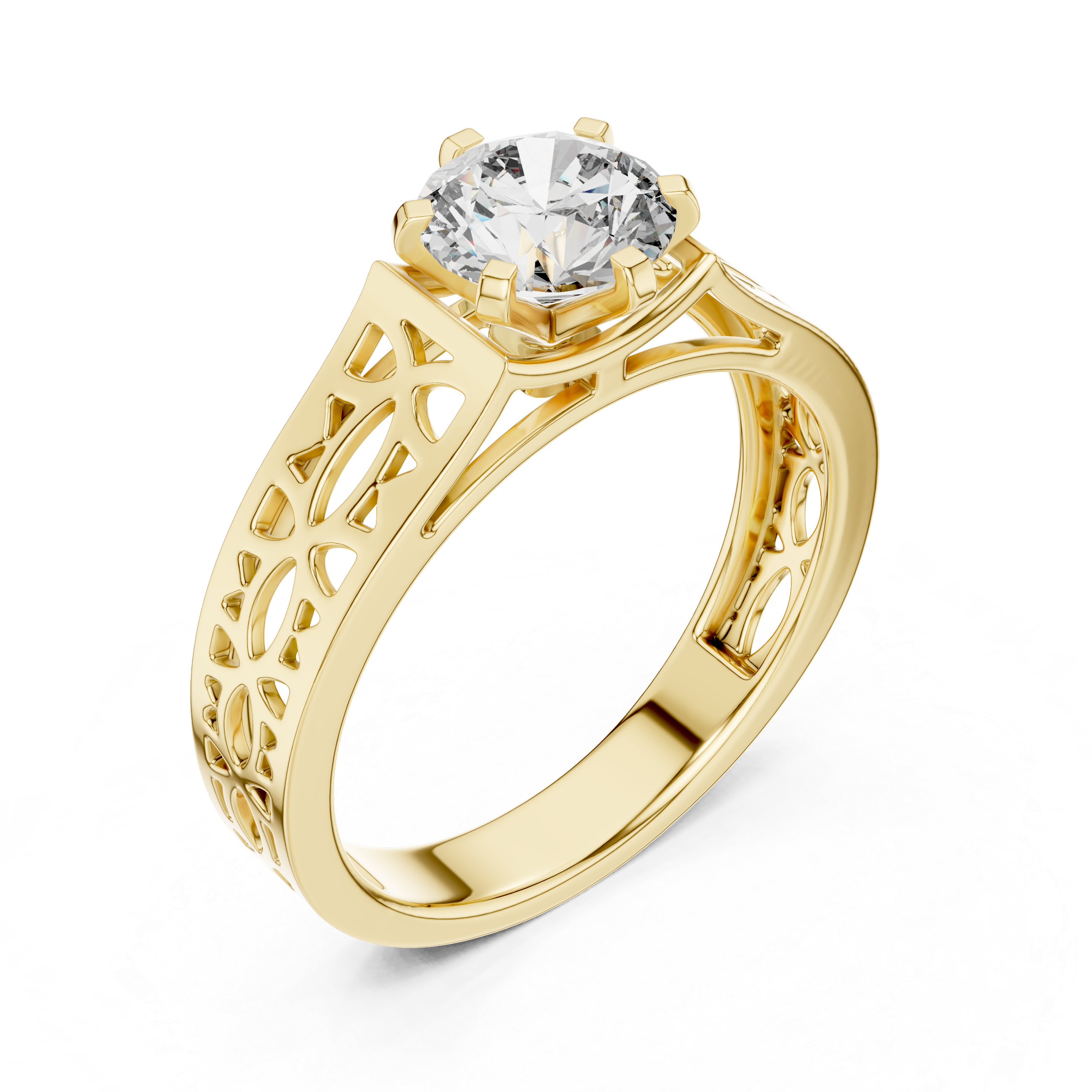 Vintage Filigree Solitaire Engagement Ring with Openwork Gold Band