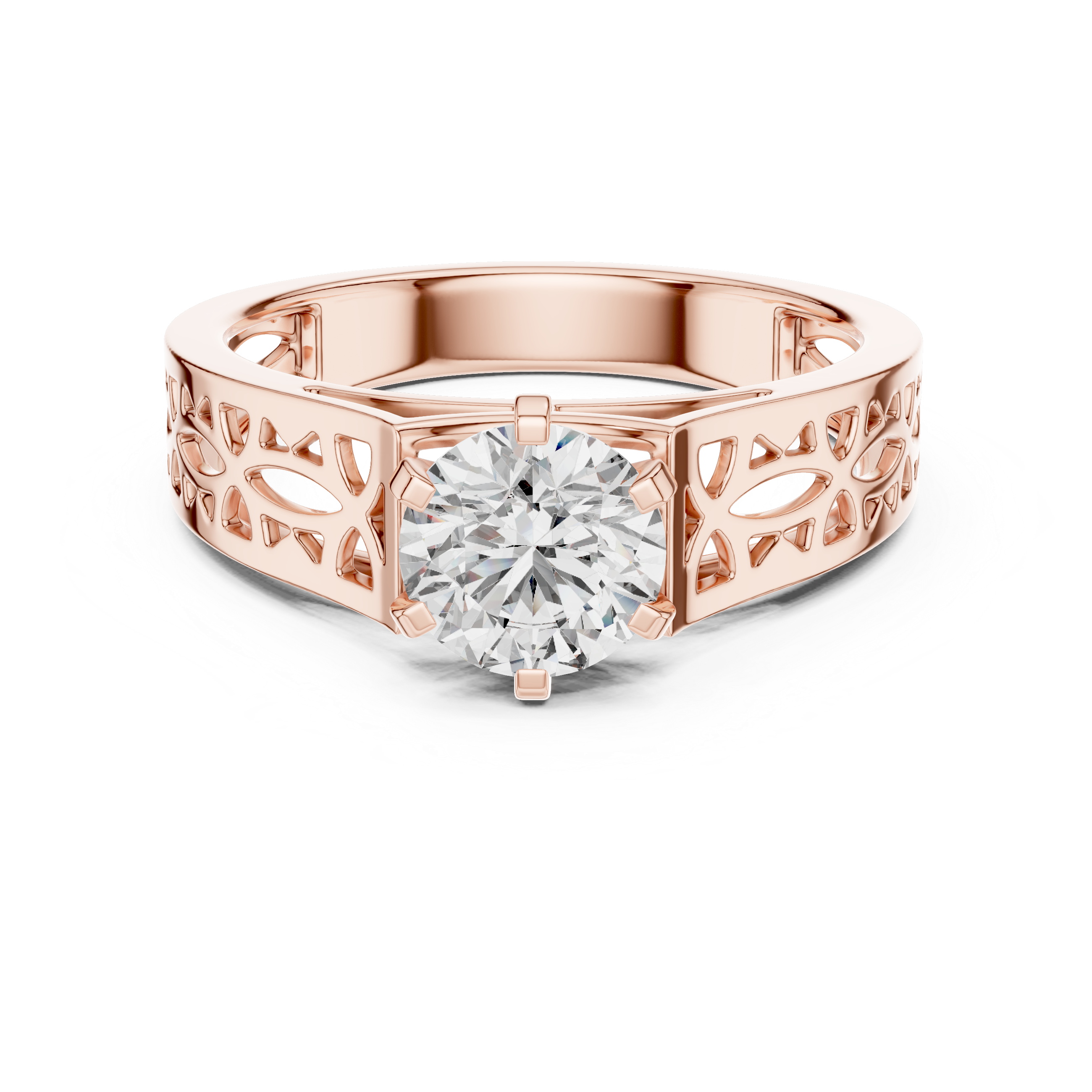 Vintage Filigree Solitaire Engagement Ring with Openwork Gold Band