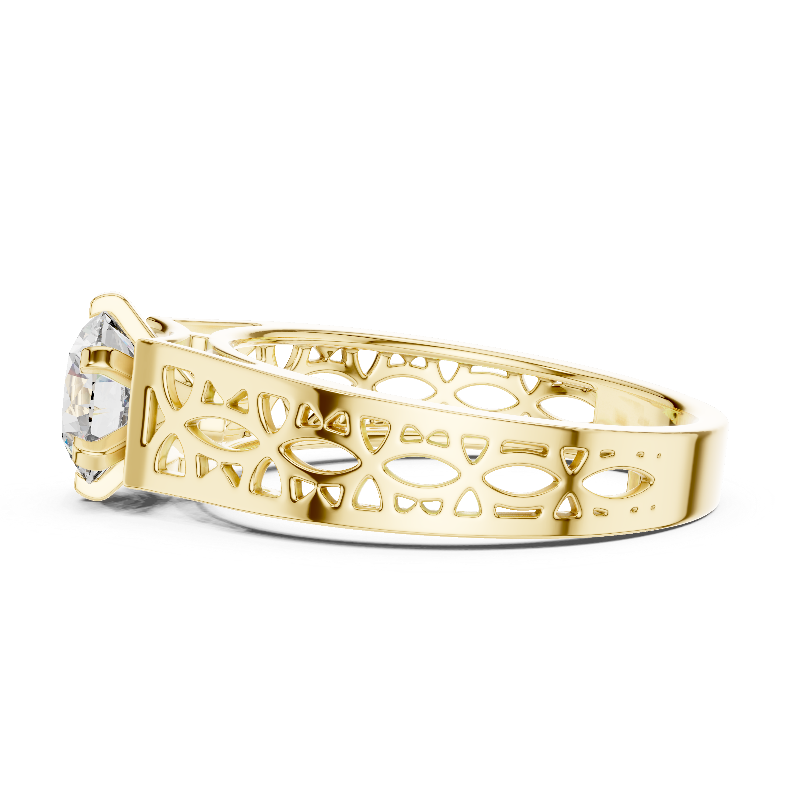 Vintage Filigree Solitaire Engagement Ring with Openwork Gold Band