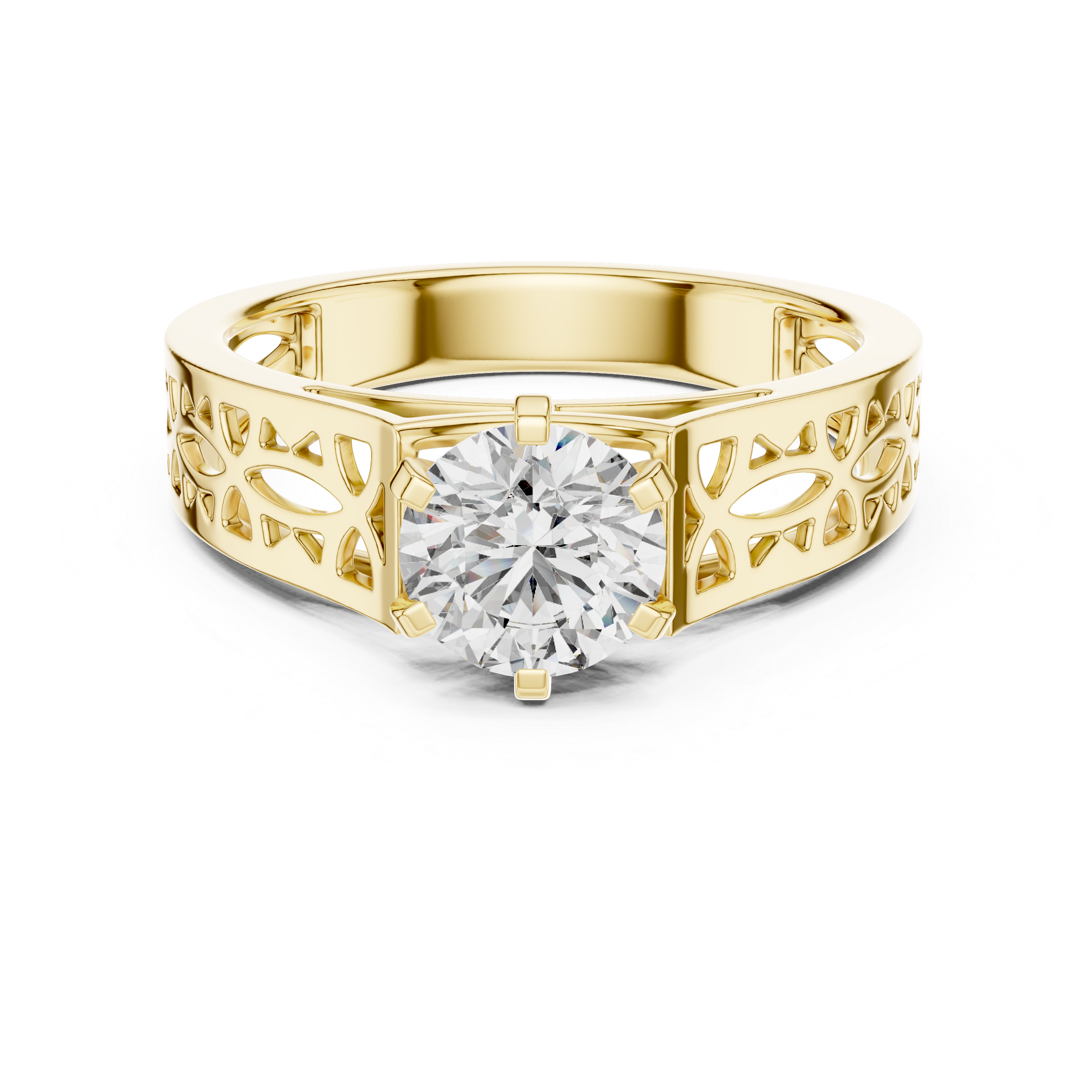 Vintage Filigree Solitaire Engagement Ring with Openwork Gold Band