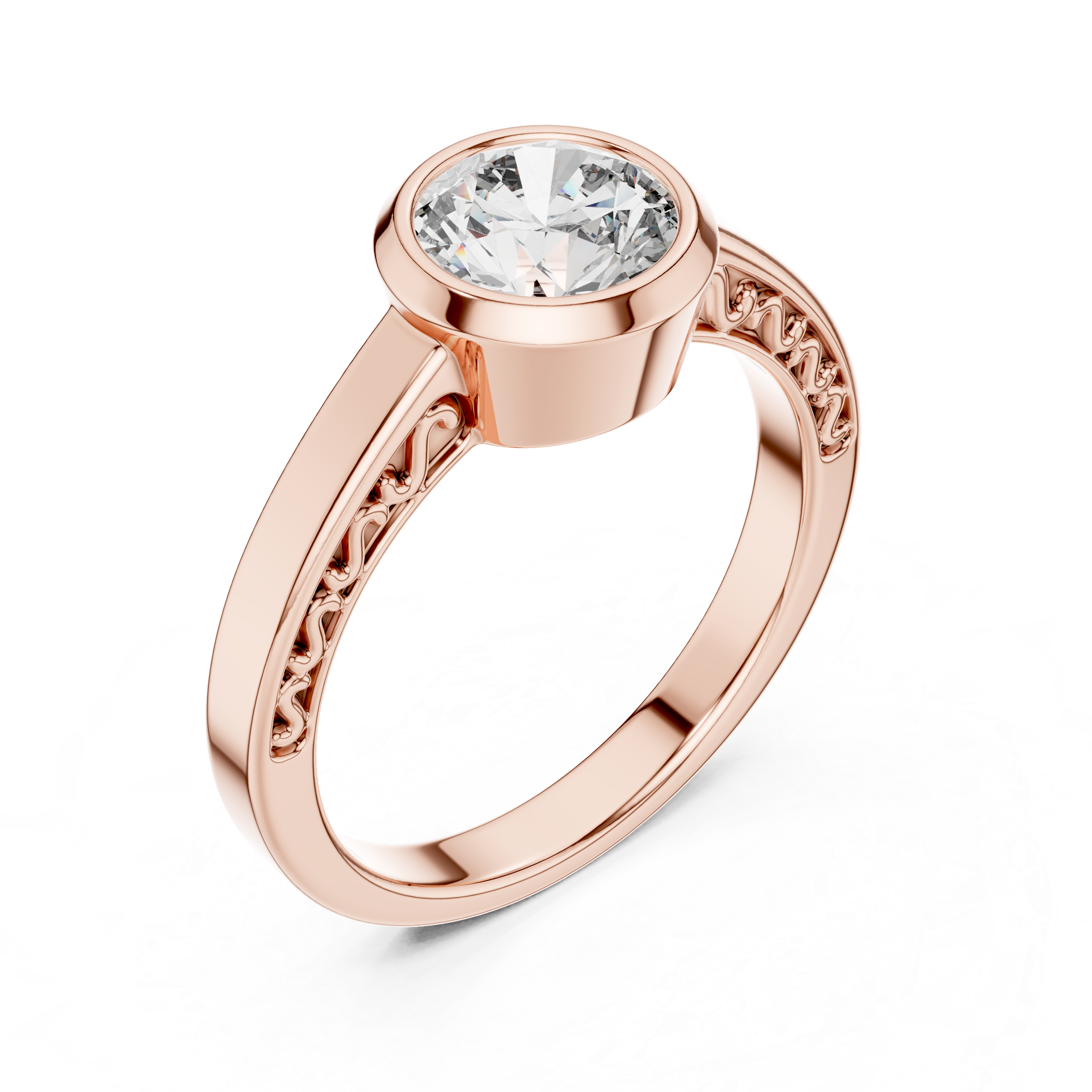 Minimalist Bezel Set Round Solitaire Engagement Ring with Hidden Side Detail