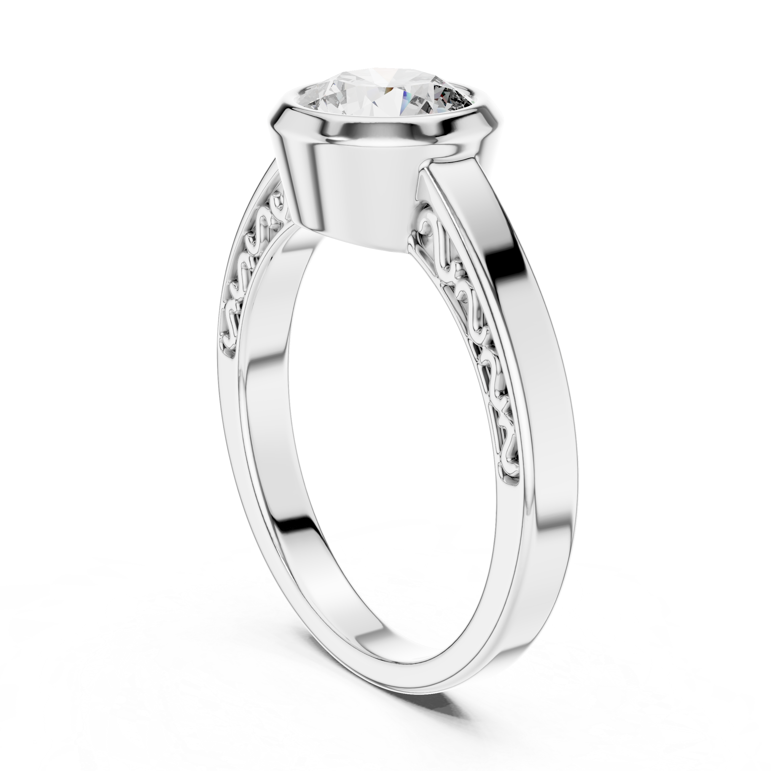 Minimalist Bezel Set Round Solitaire Engagement Ring with Hidden Side Detail