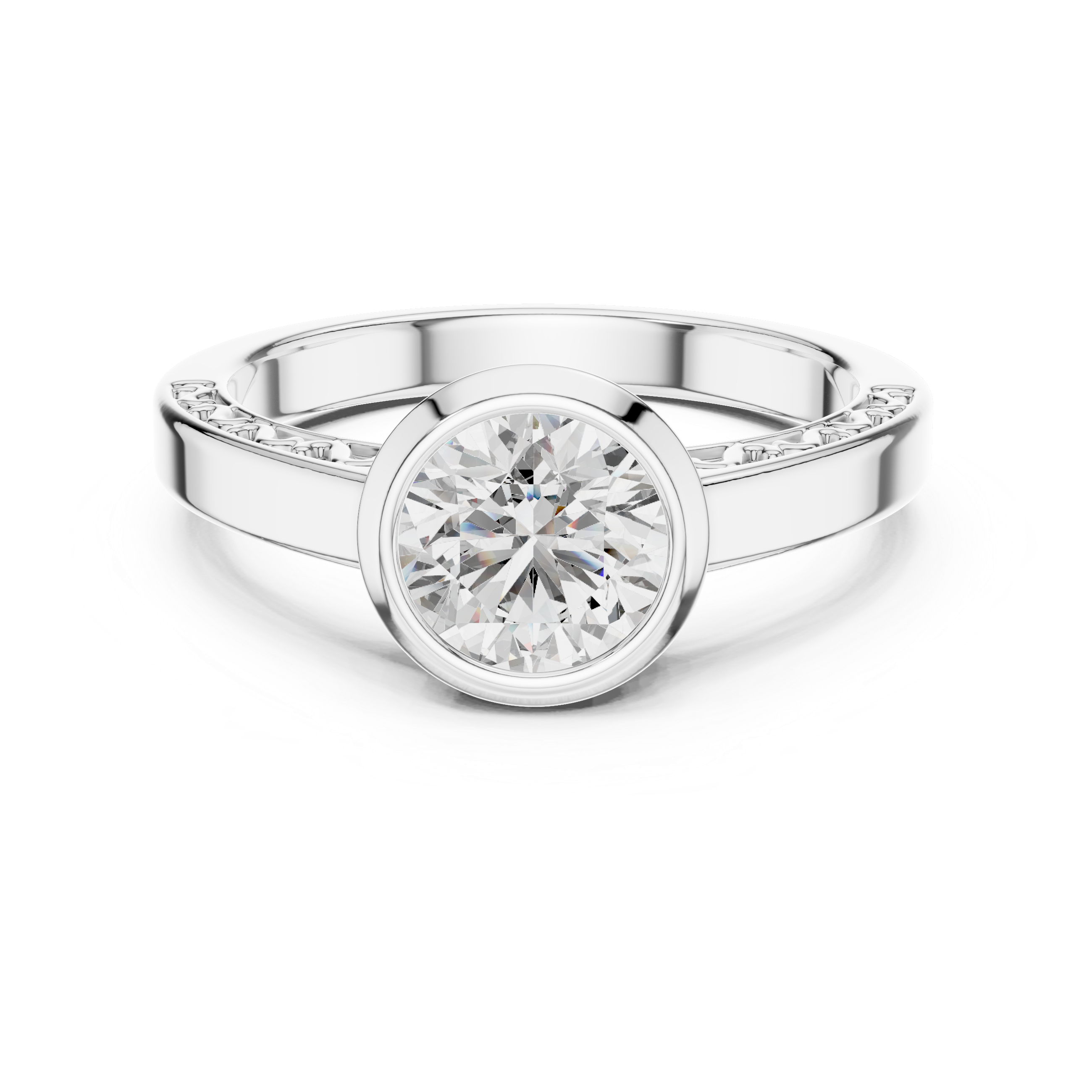 Minimalist Bezel Set Round Solitaire Engagement Ring with Hidden Side Detail