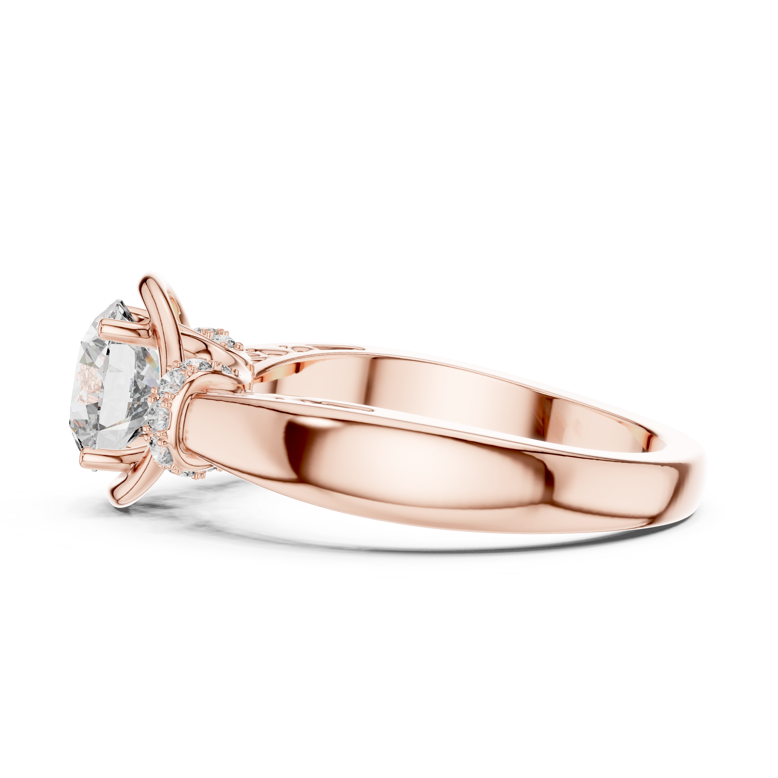 Vintage Inspired Round Solitaire Engagement Ring with Diamond Accent Halo Shoulders