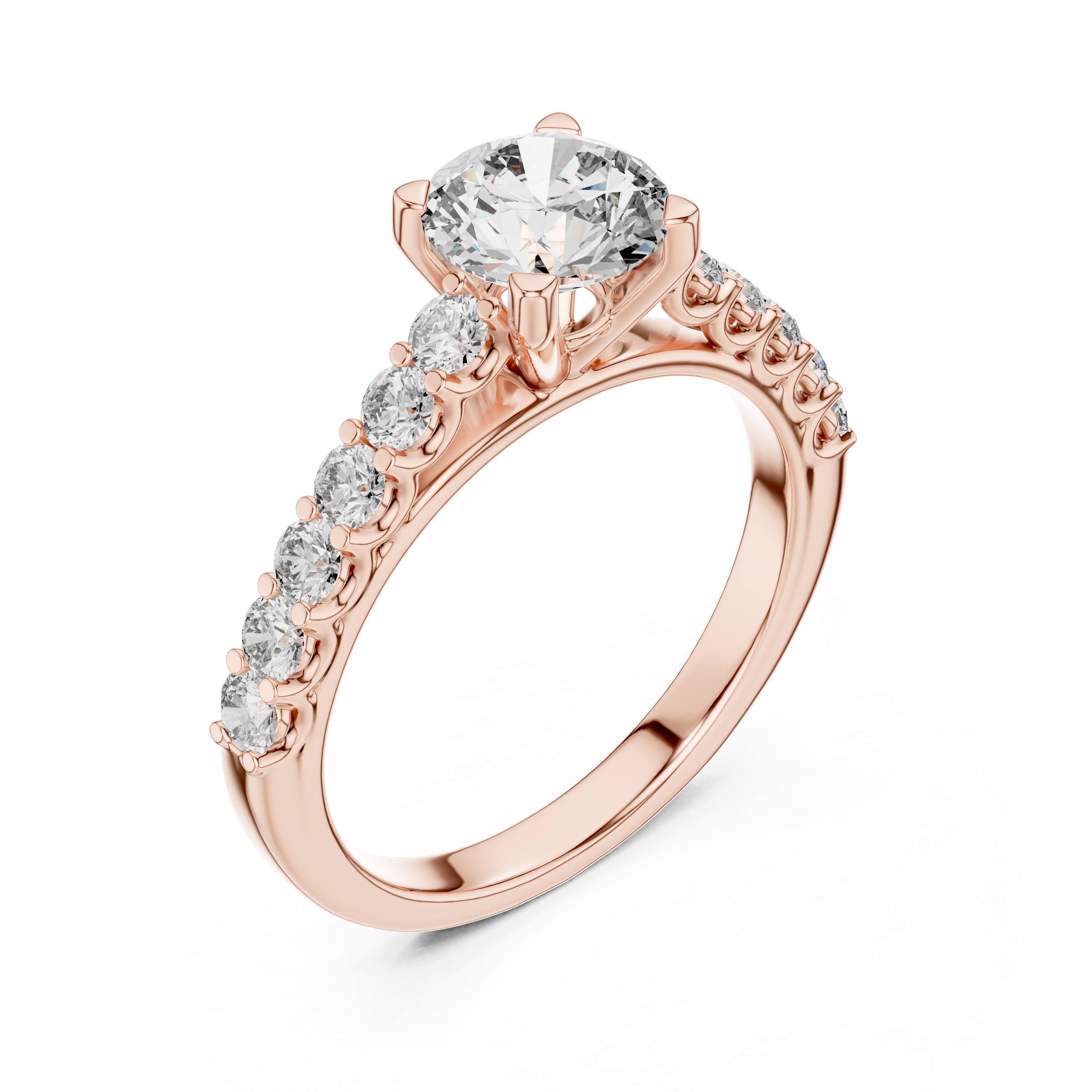 Classic Round Solitaire Engagement Ring with Pavé Diamond Band – Minimalist Bridal Ring
