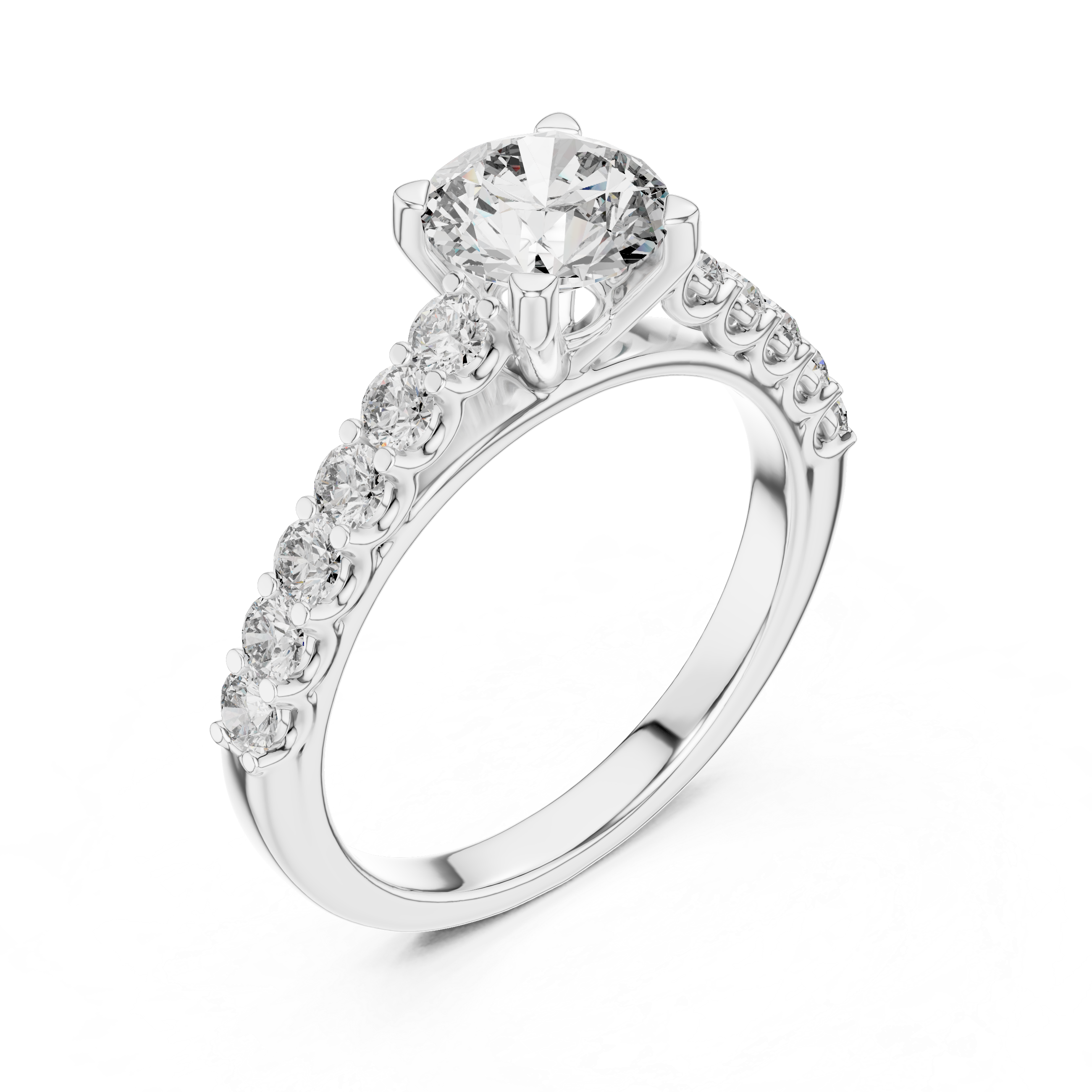 Classic Round Solitaire Engagement Ring with Pavé Diamond Band – Minimalist Bridal Ring