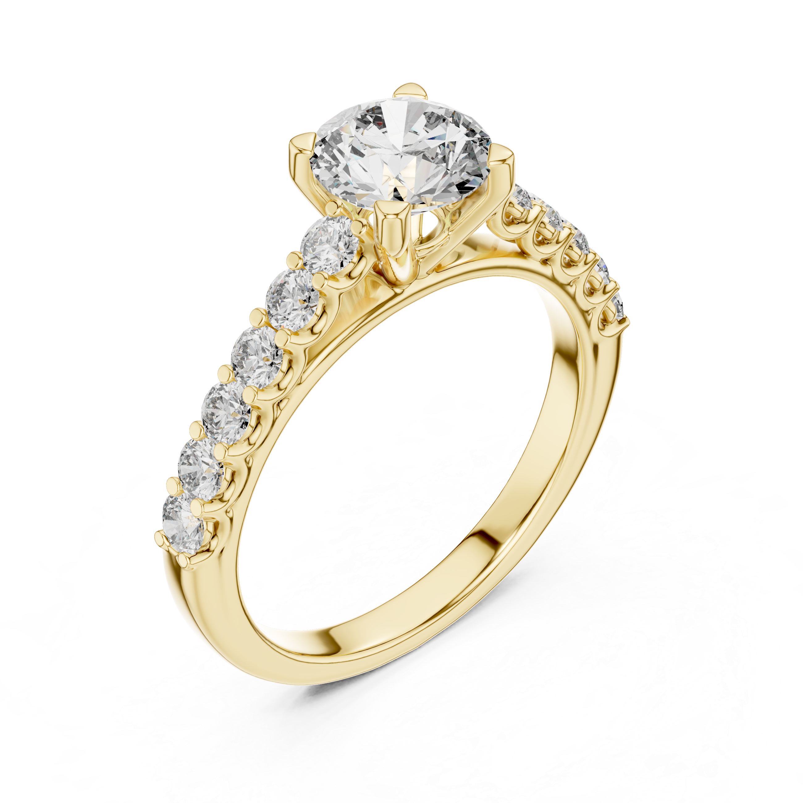 Classic Round Solitaire Engagement Ring with Pavé Diamond Band – Minimalist Bridal Ring