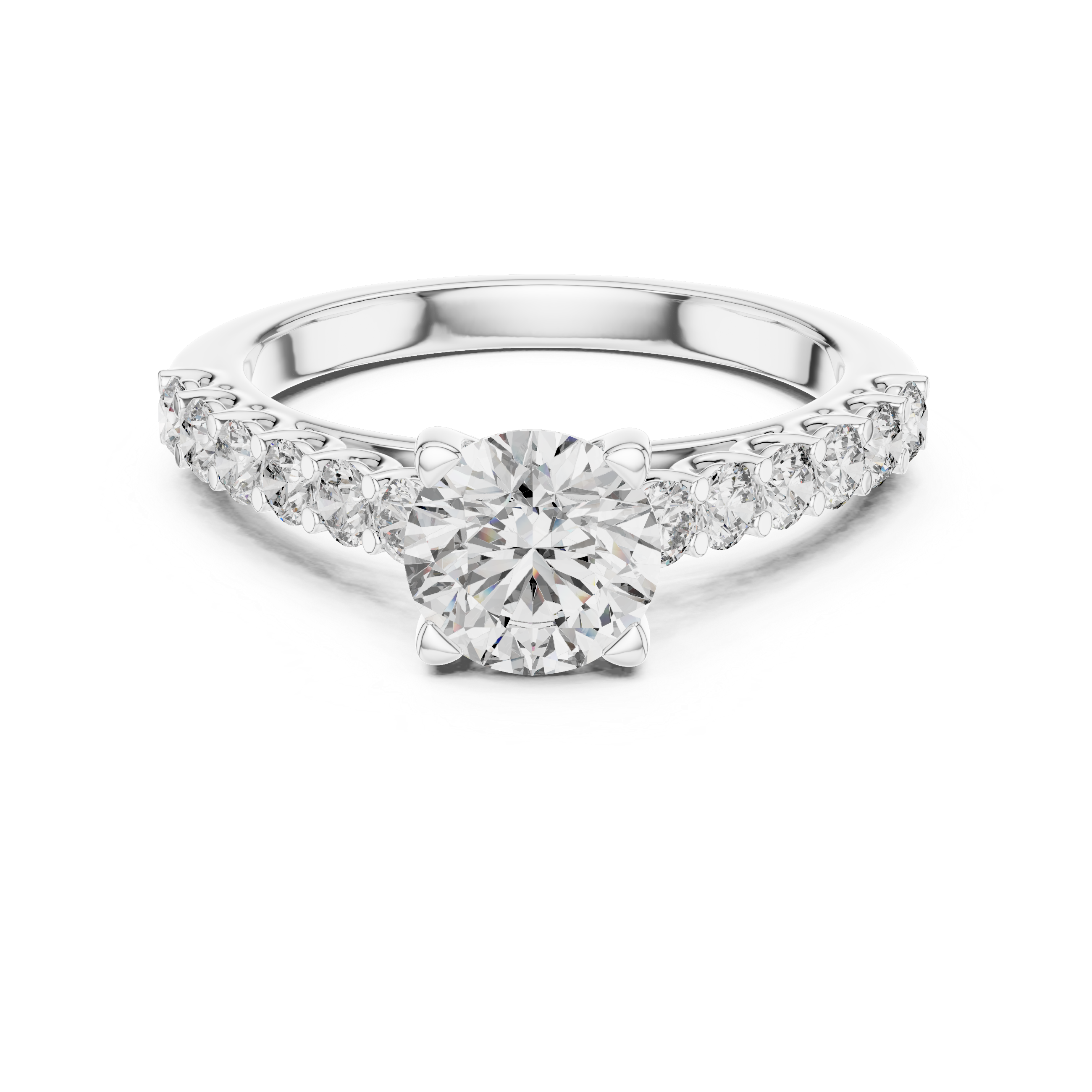 Classic Round Solitaire Engagement Ring with Pavé Diamond Band – Minimalist Bridal Ring