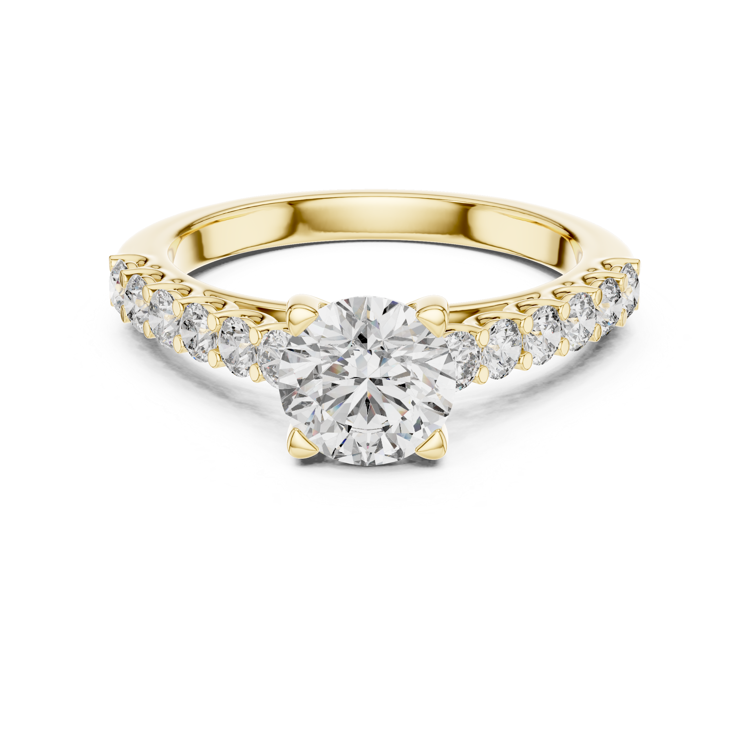 Classic Round Solitaire Engagement Ring with Pavé Diamond Band – Minimalist Bridal Ring
