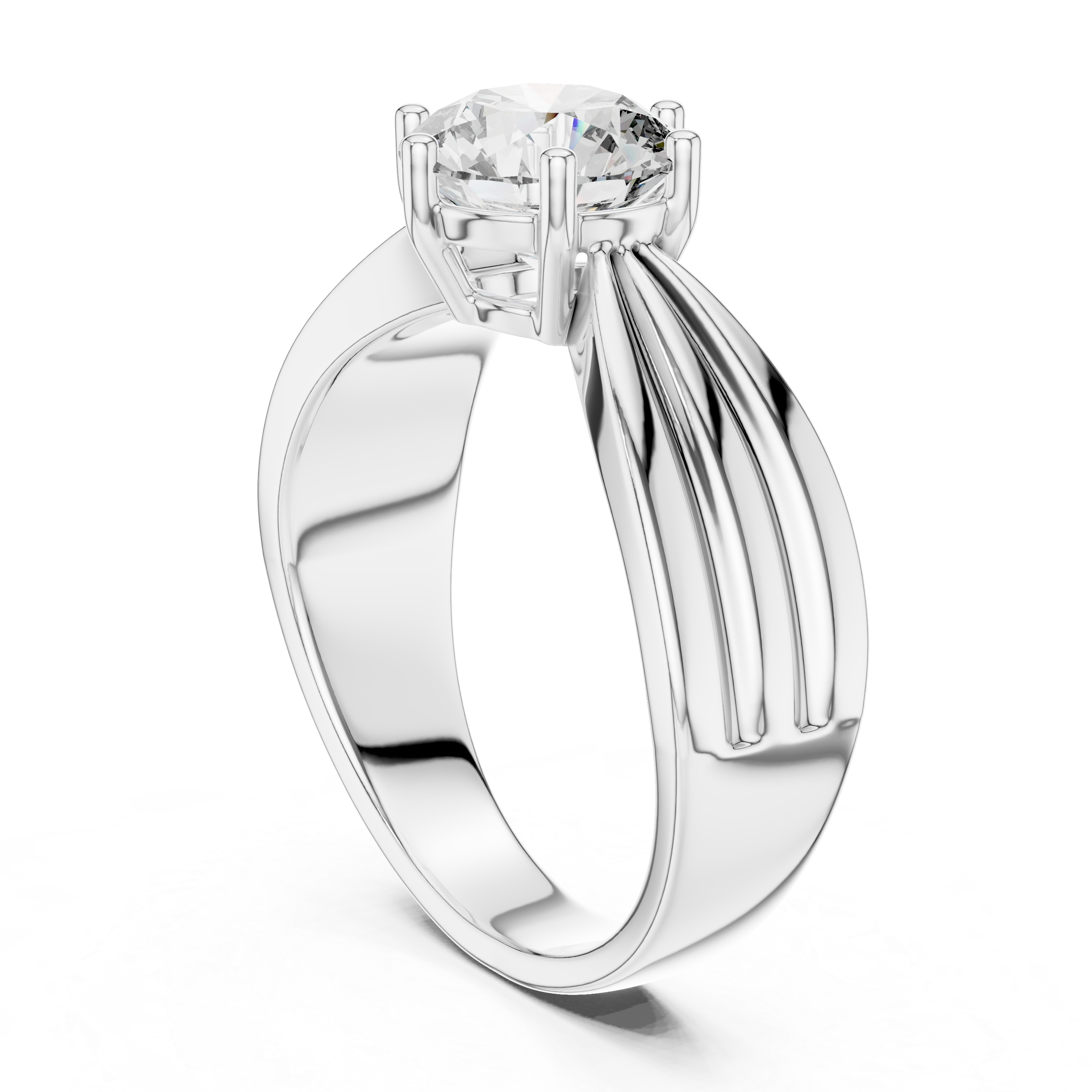 Vintage Inspired Round Solitaire Engagement Ring with Sculpted Split Band – Elegant Cathedral Diamond Ring