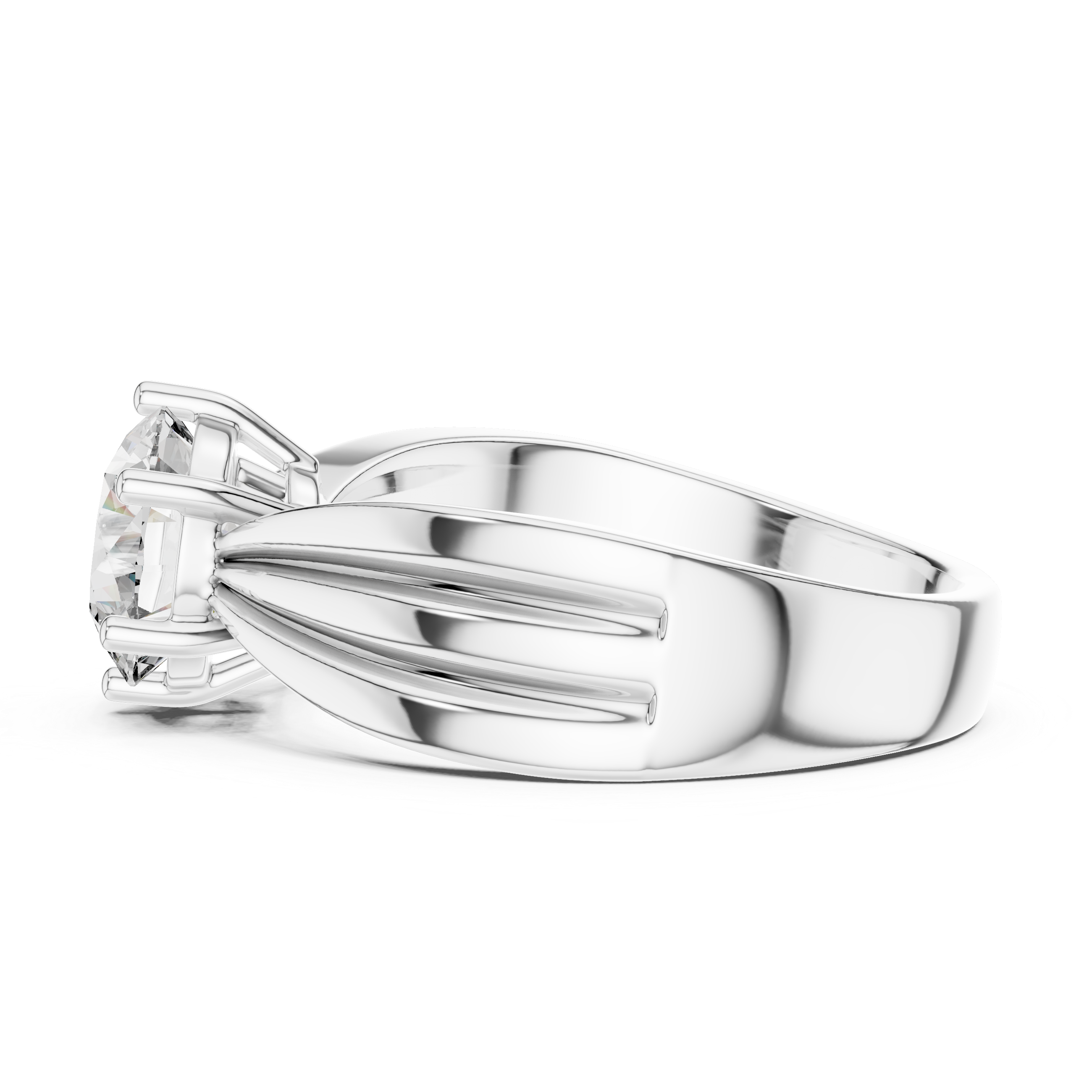 Vintage Inspired Round Solitaire Engagement Ring with Sculpted Split Band – Elegant Cathedral Diamond Ring