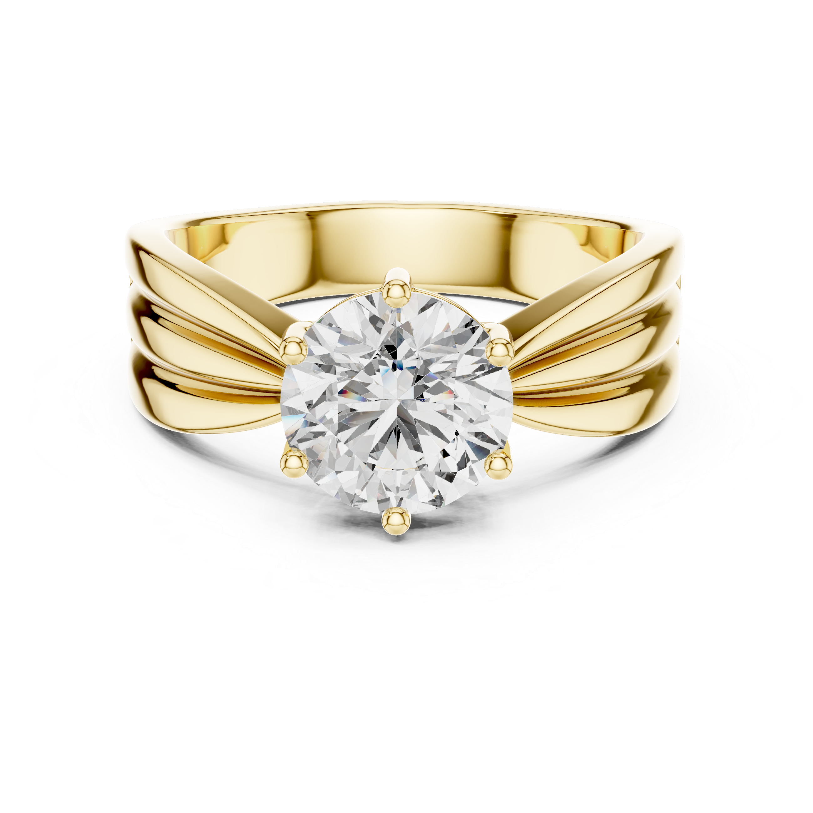 Vintage Inspired Round Solitaire Engagement Ring with Sculpted Split Band – Elegant Cathedral Diamond Ring