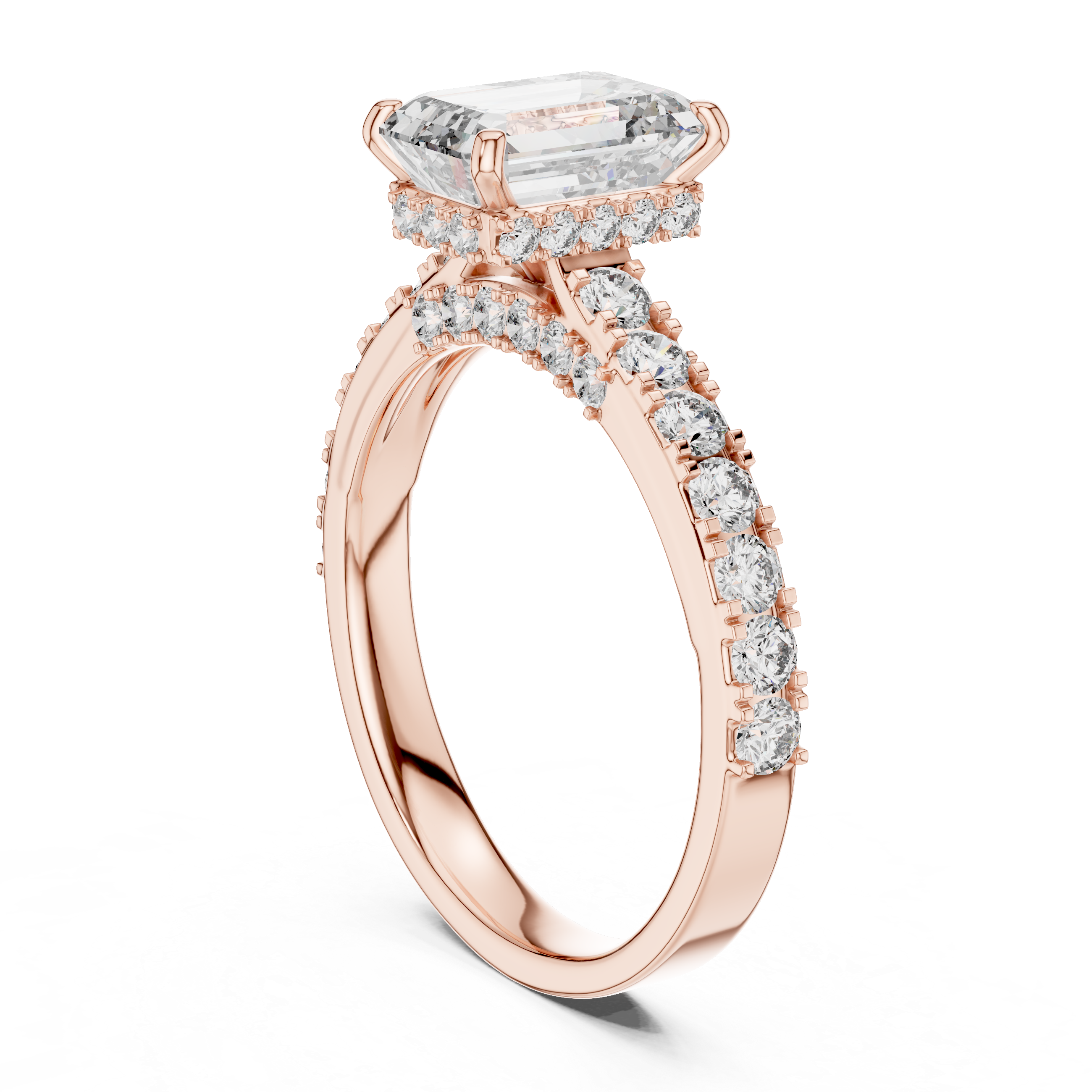 Emerald Cut Diamond Engagement Ring with Pavé Band – Modern Solitaire Bridal Ring