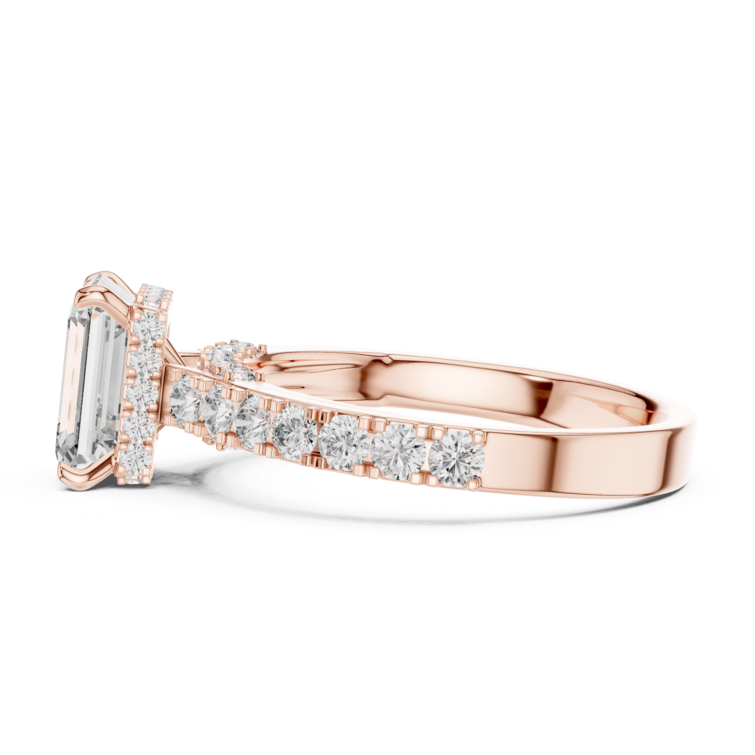 Emerald Cut Diamond Engagement Ring with Pavé Band – Modern Solitaire Bridal Ring