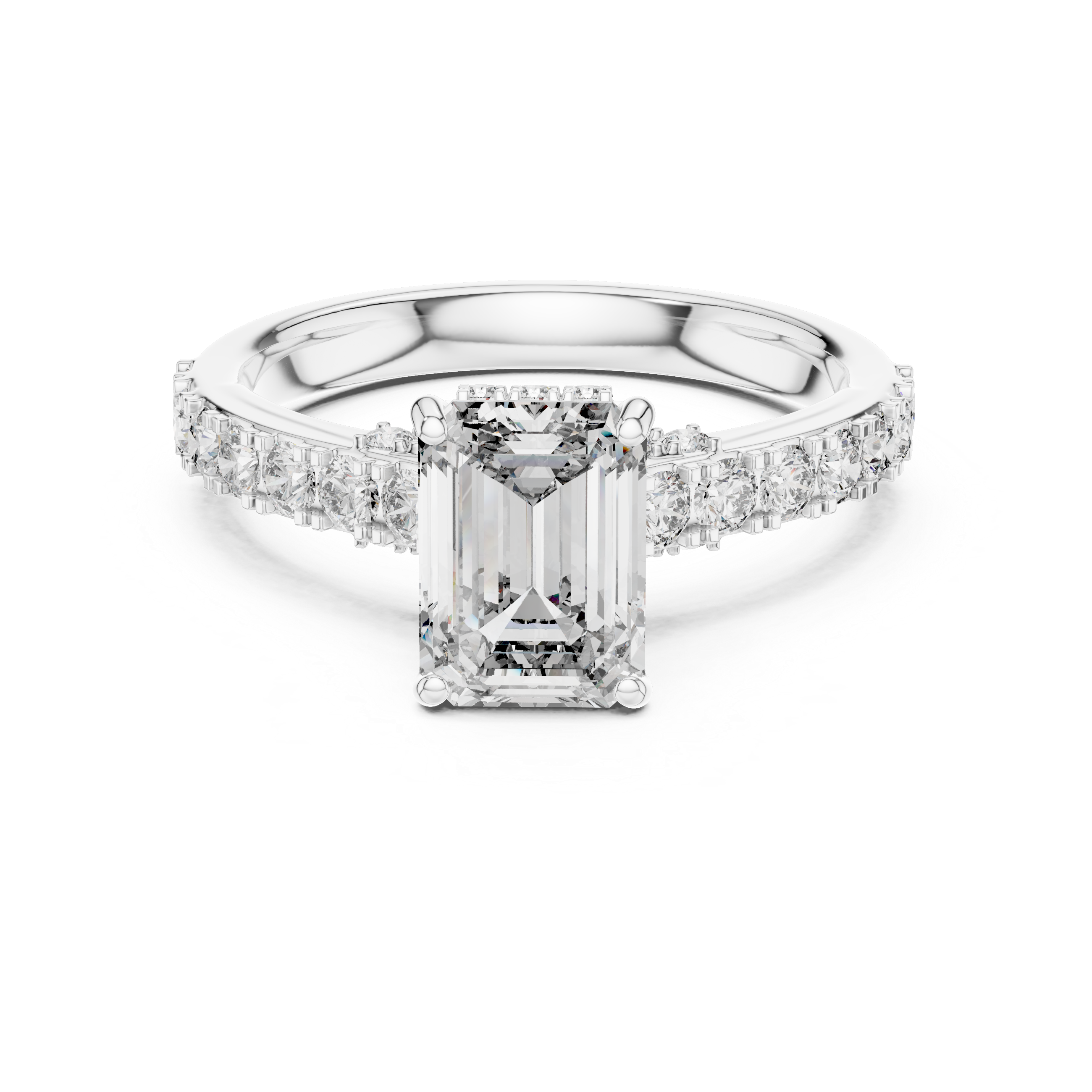 Emerald Cut Diamond Engagement Ring with Pavé Band – Modern Solitaire Bridal Ring