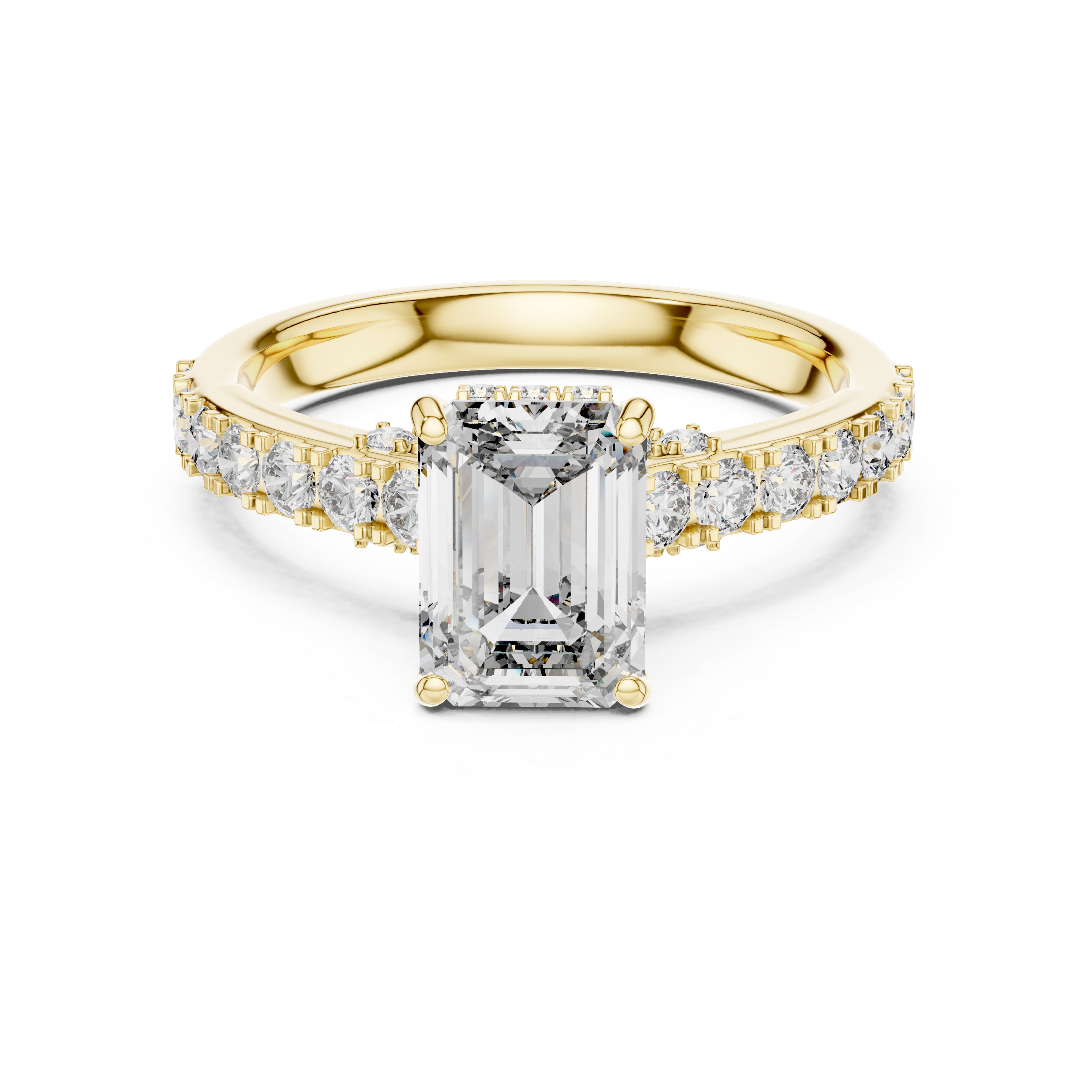 Emerald Cut Diamond Engagement Ring with Pavé Band – Modern Solitaire Bridal Ring