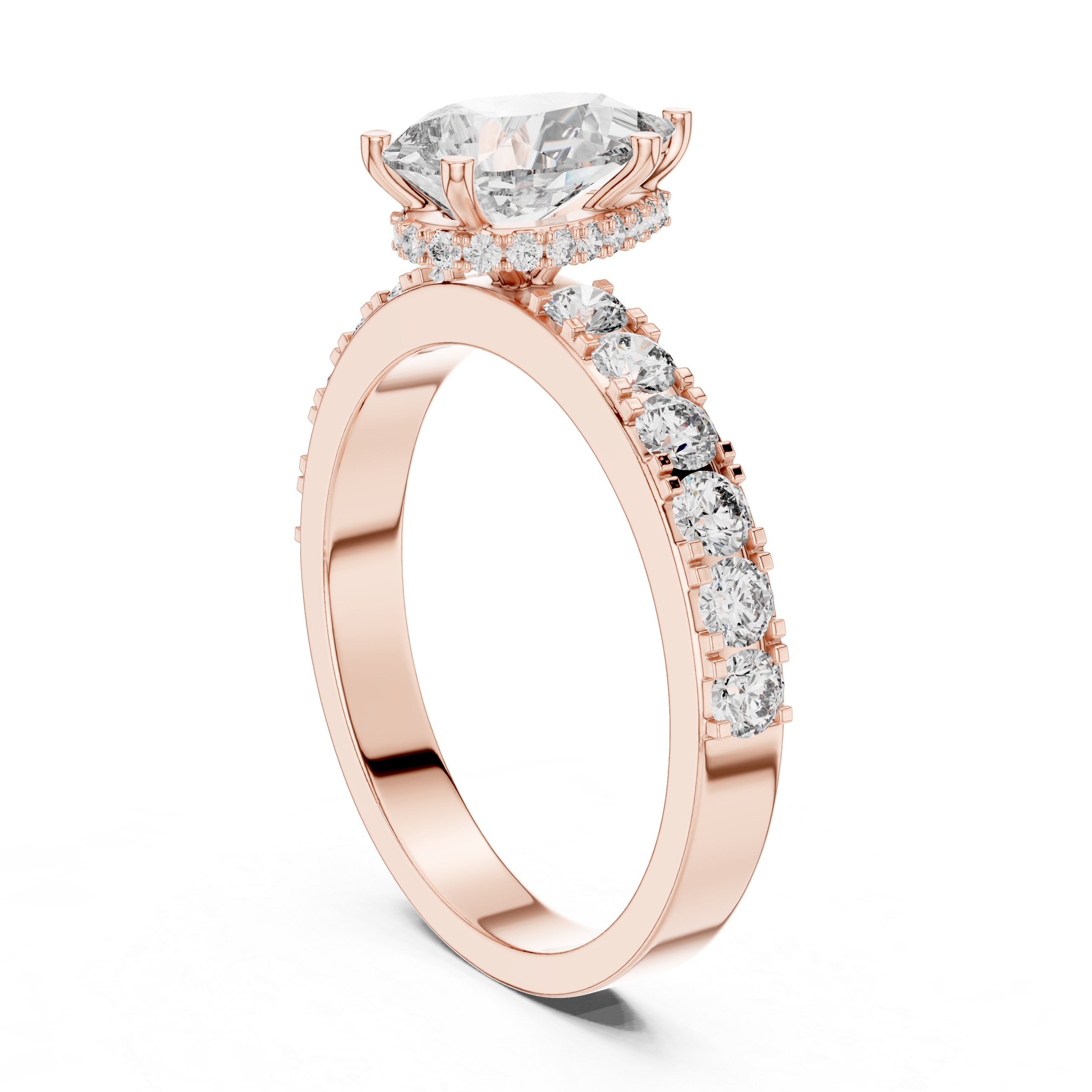 Pear Cut Solitaire Engagement Ring with Pavé Diamond Band – Minimalist Bridal Ring