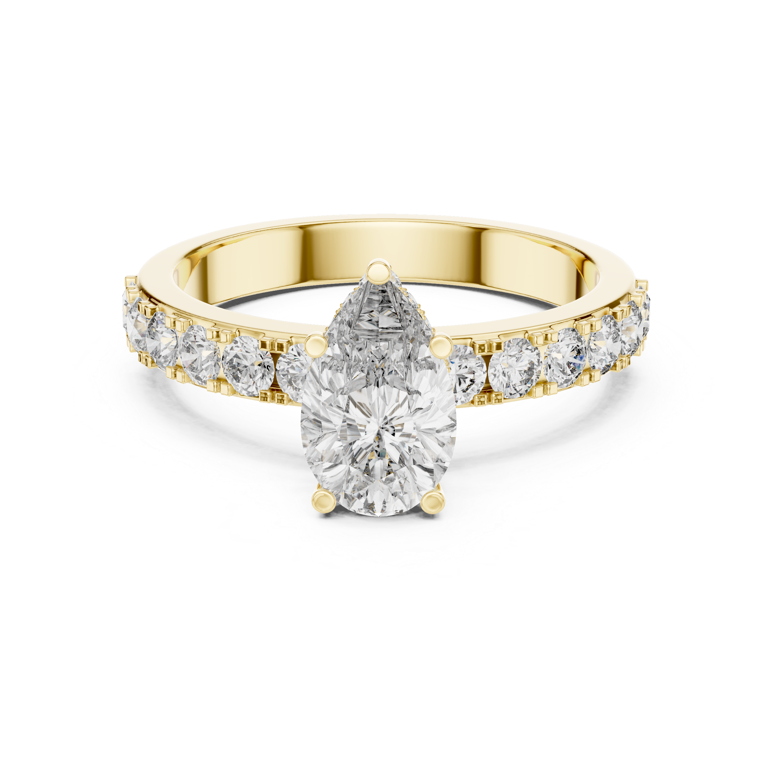 Pear Cut Solitaire Engagement Ring with Pavé Diamond Band – Minimalist Bridal Ring