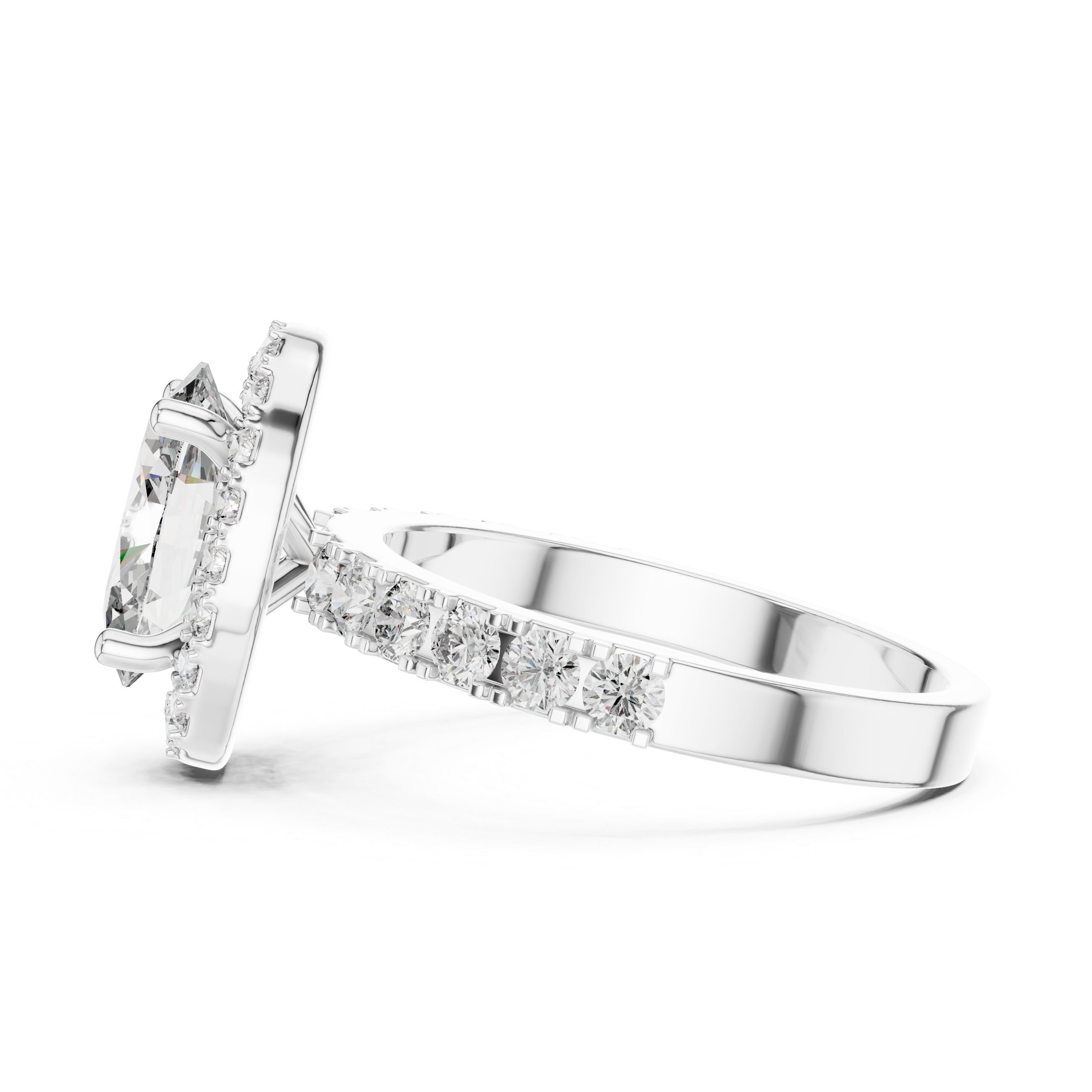 Oval Halo Engagement Ring with Pavé Diamond Band – Luxury Oval Cut Bridal Ring