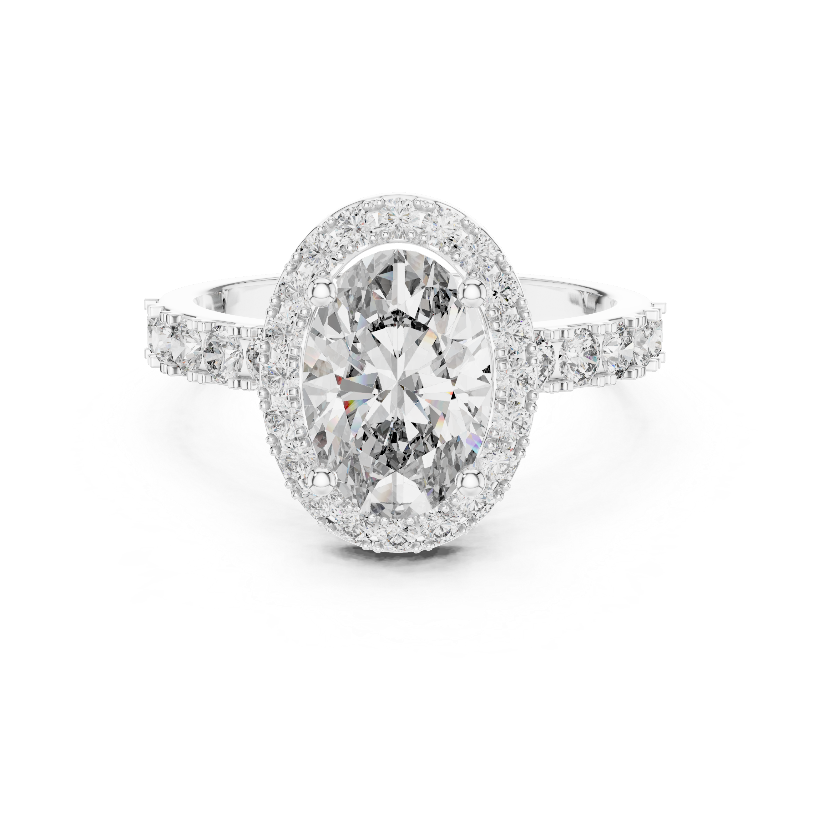 Oval Halo Engagement Ring with Pavé Diamond Band – Luxury Oval Cut Bridal Ring