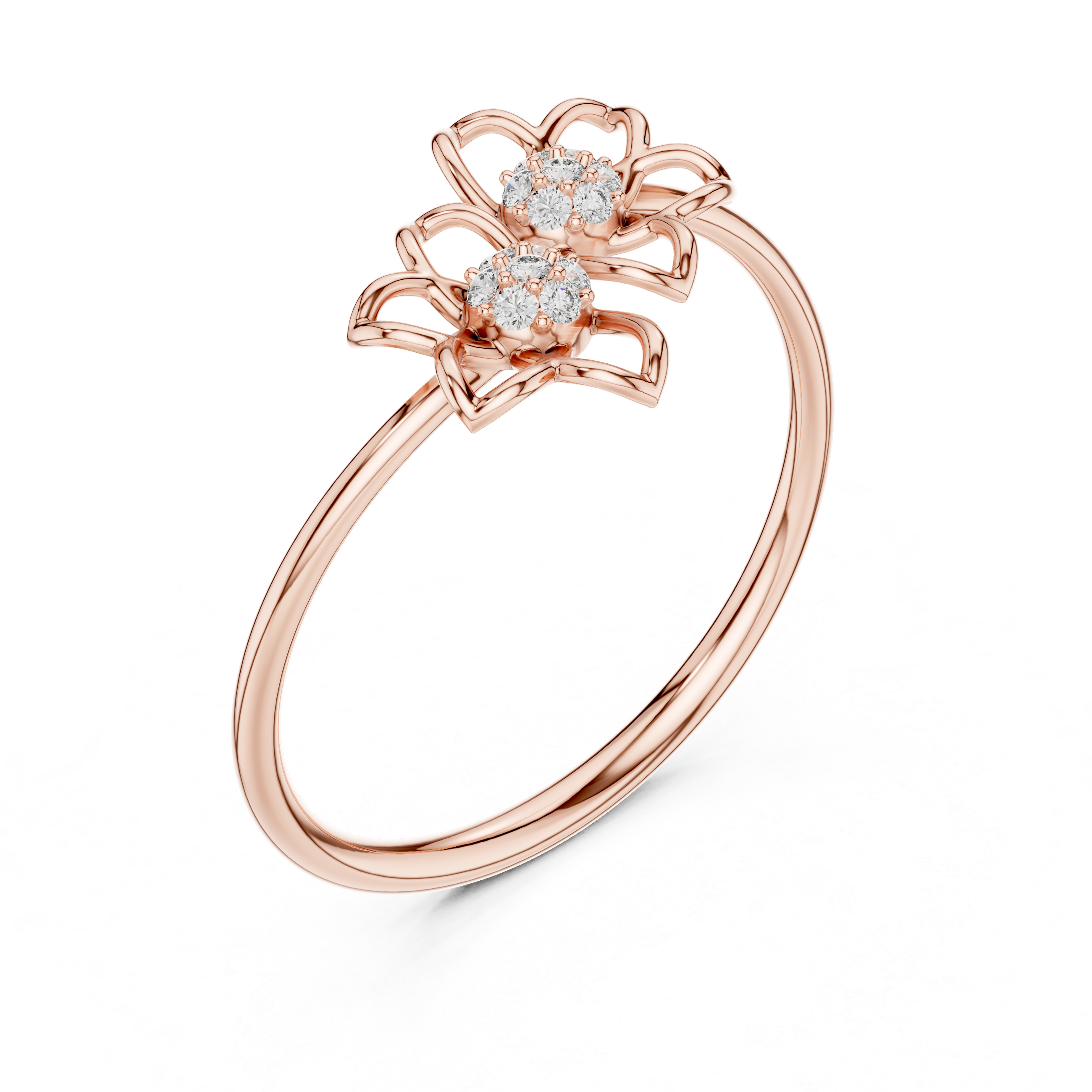 Double Flower Diamond Ring – Minimal Floral Openwork Band