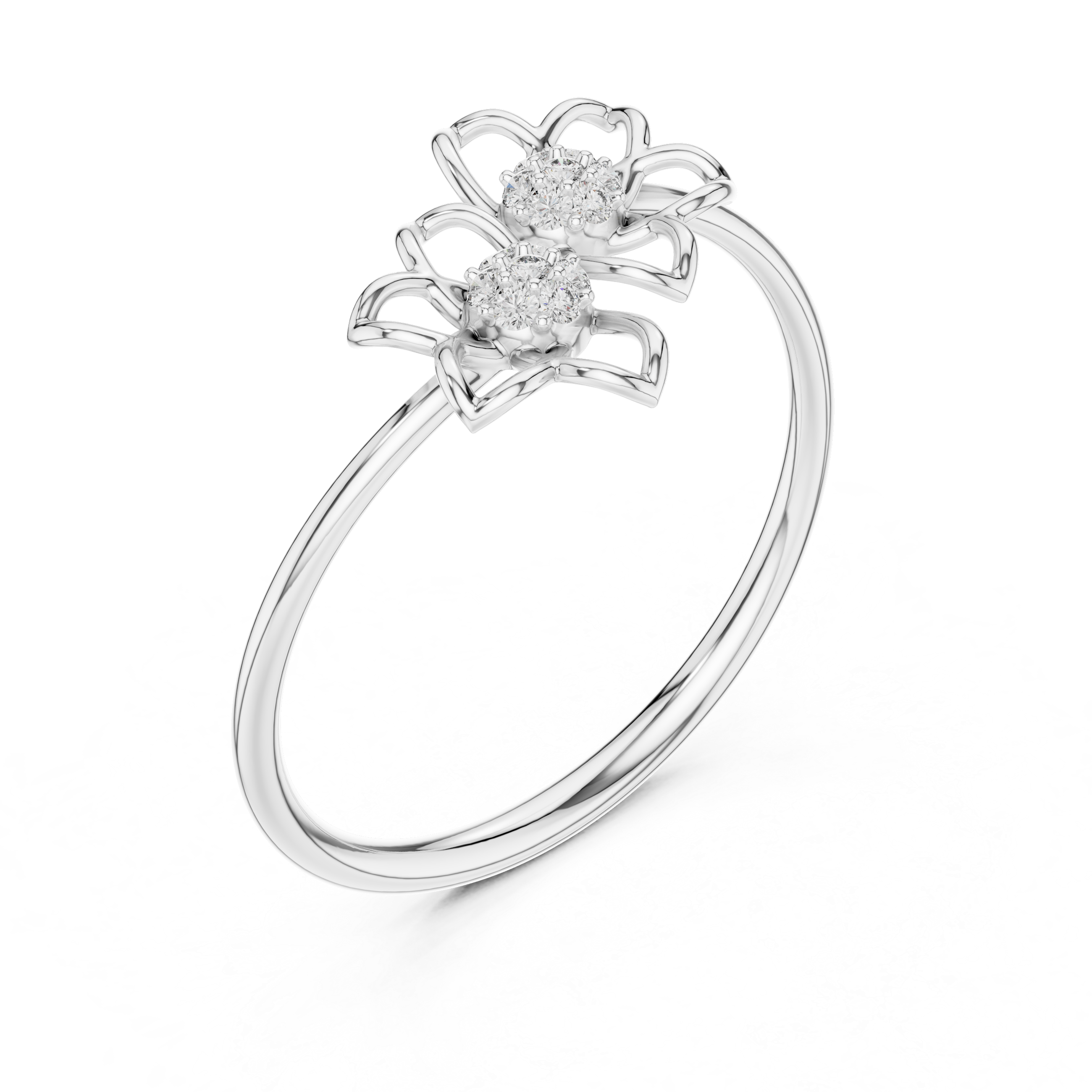 Double Flower Diamond Ring – Minimal Floral Openwork Band