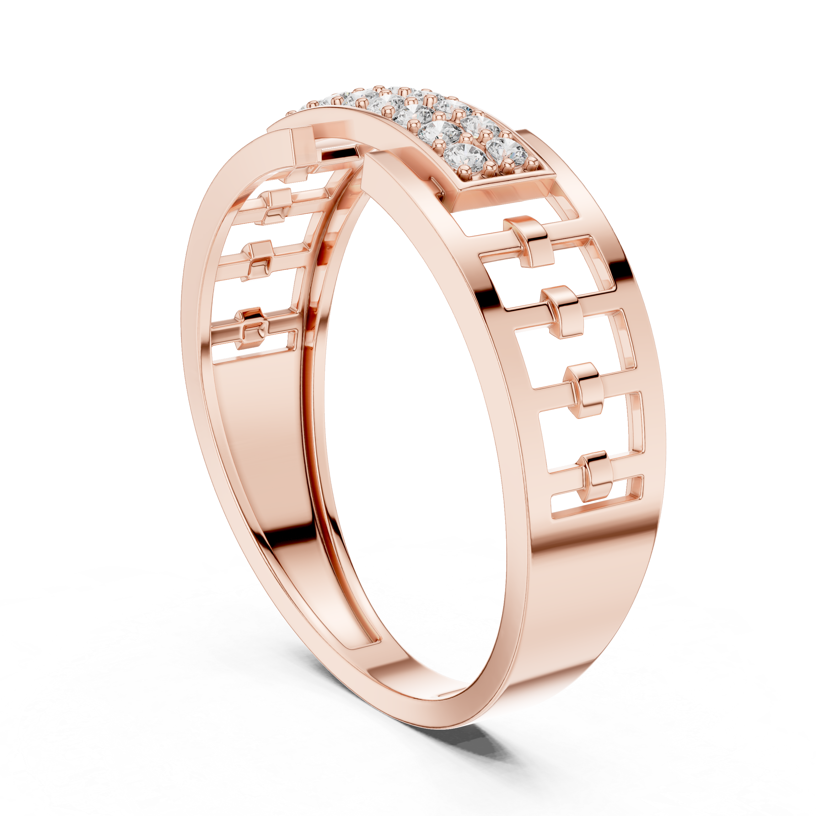 Modern Open Frame Diamond Ring with Geometric Pavé Center