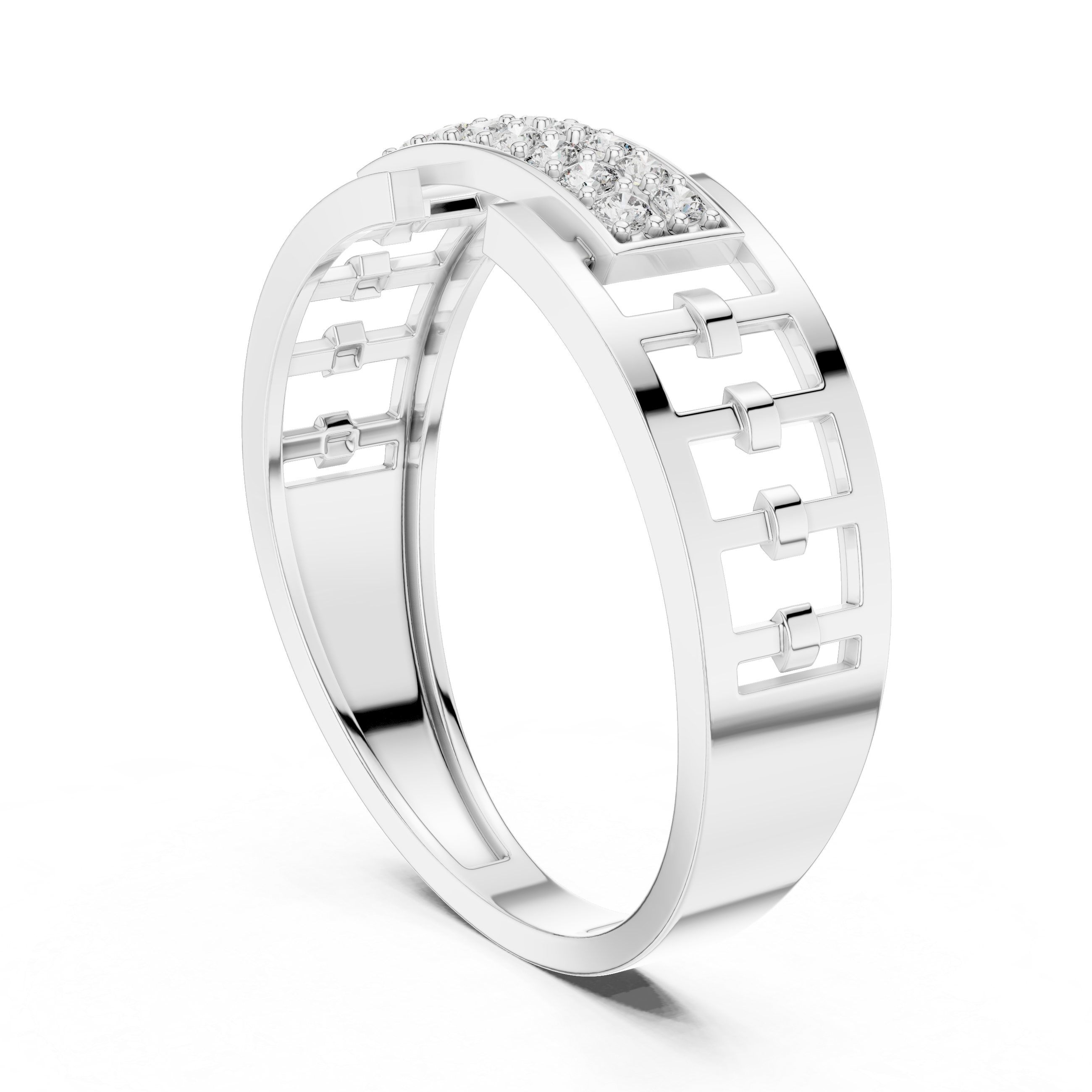 Modern Open Frame Diamond Ring with Geometric Pavé Center