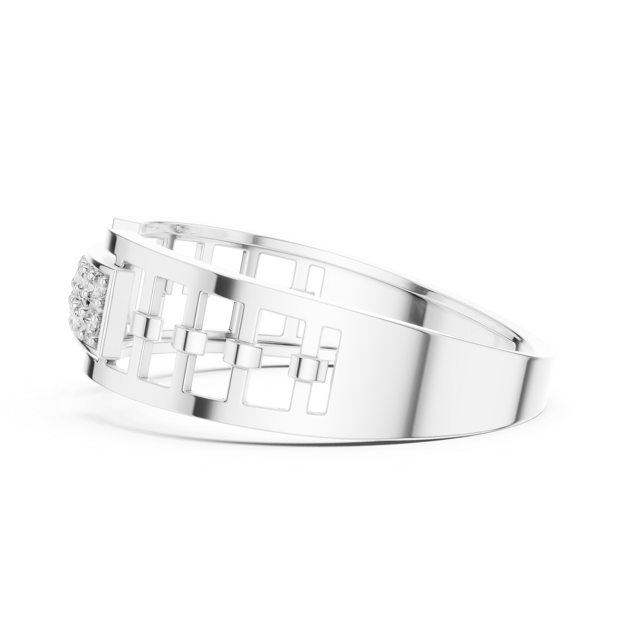 Modern Open Frame Diamond Ring with Geometric Pavé Center