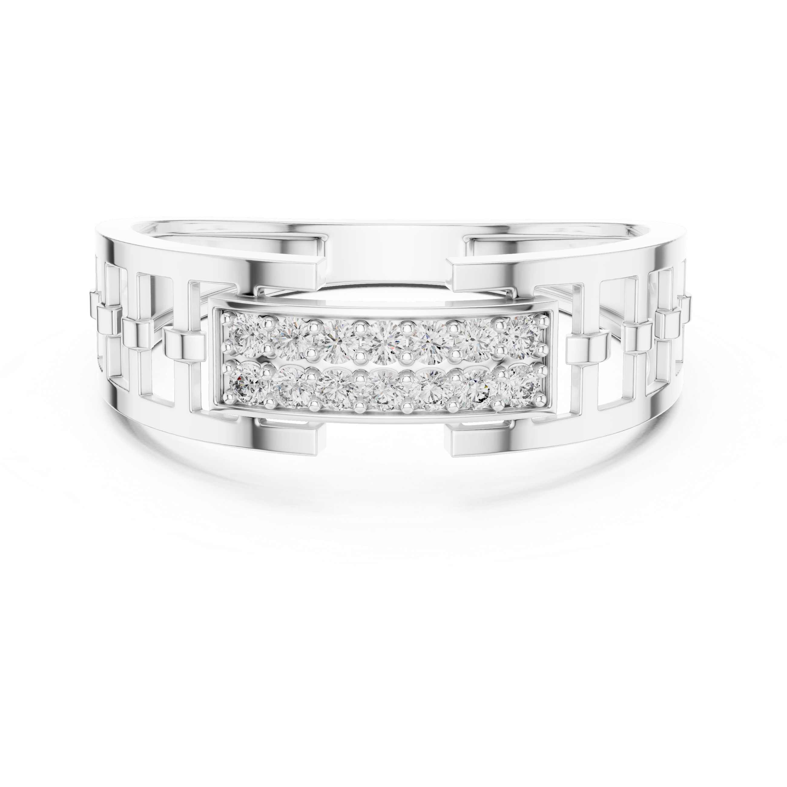 Modern Open Frame Diamond Ring with Geometric Pavé Center